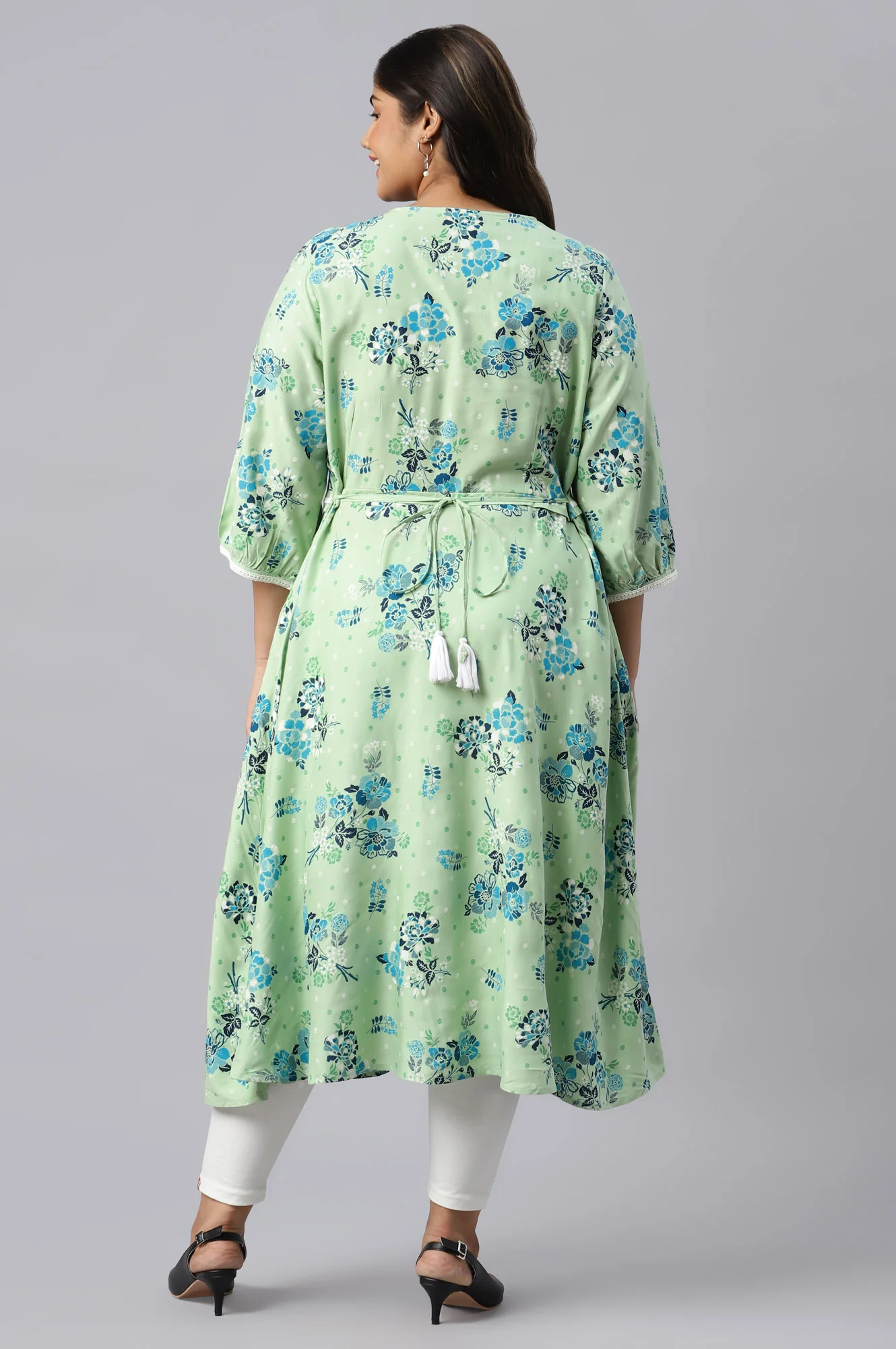 Green Circular Floral Printed Plus Size kurta - Image 2