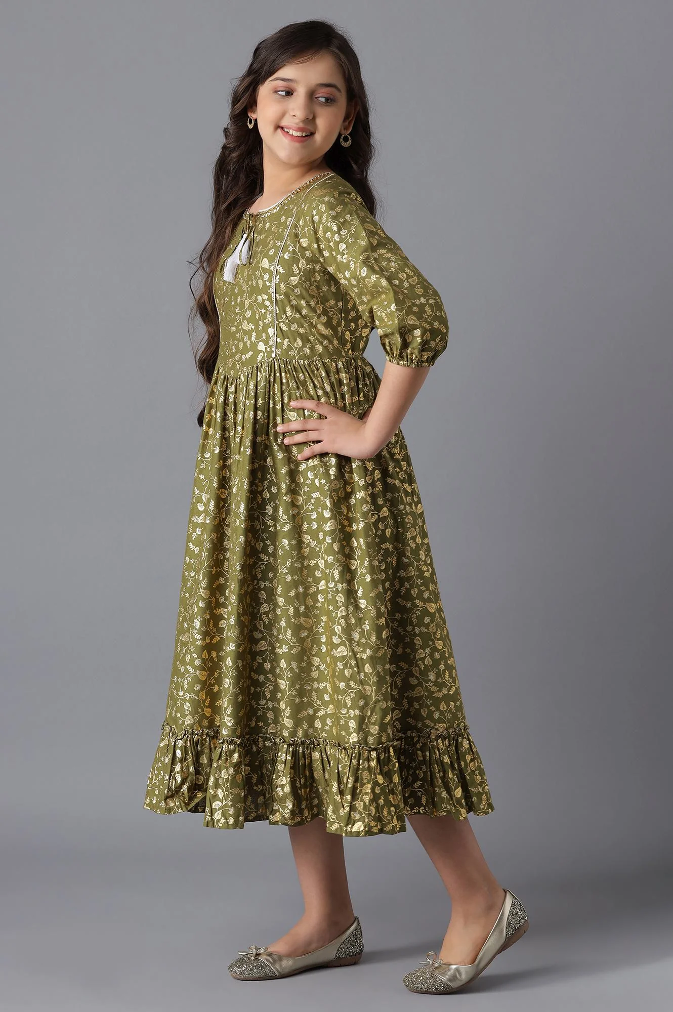 Green Cotton Girls Dress - Image 3