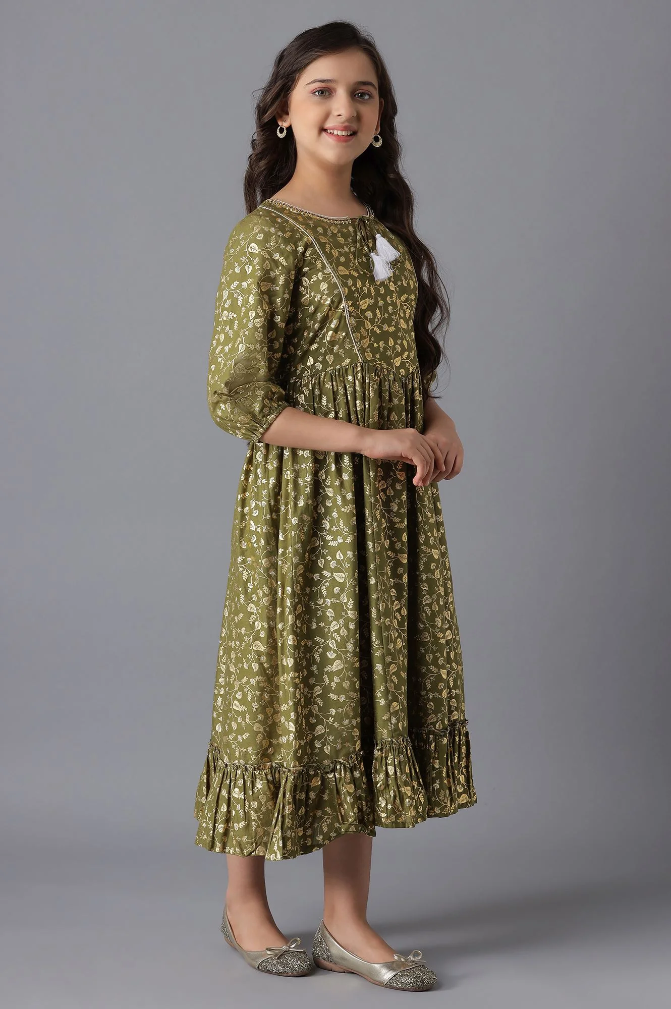 Green Cotton Girls Dress - Image 4