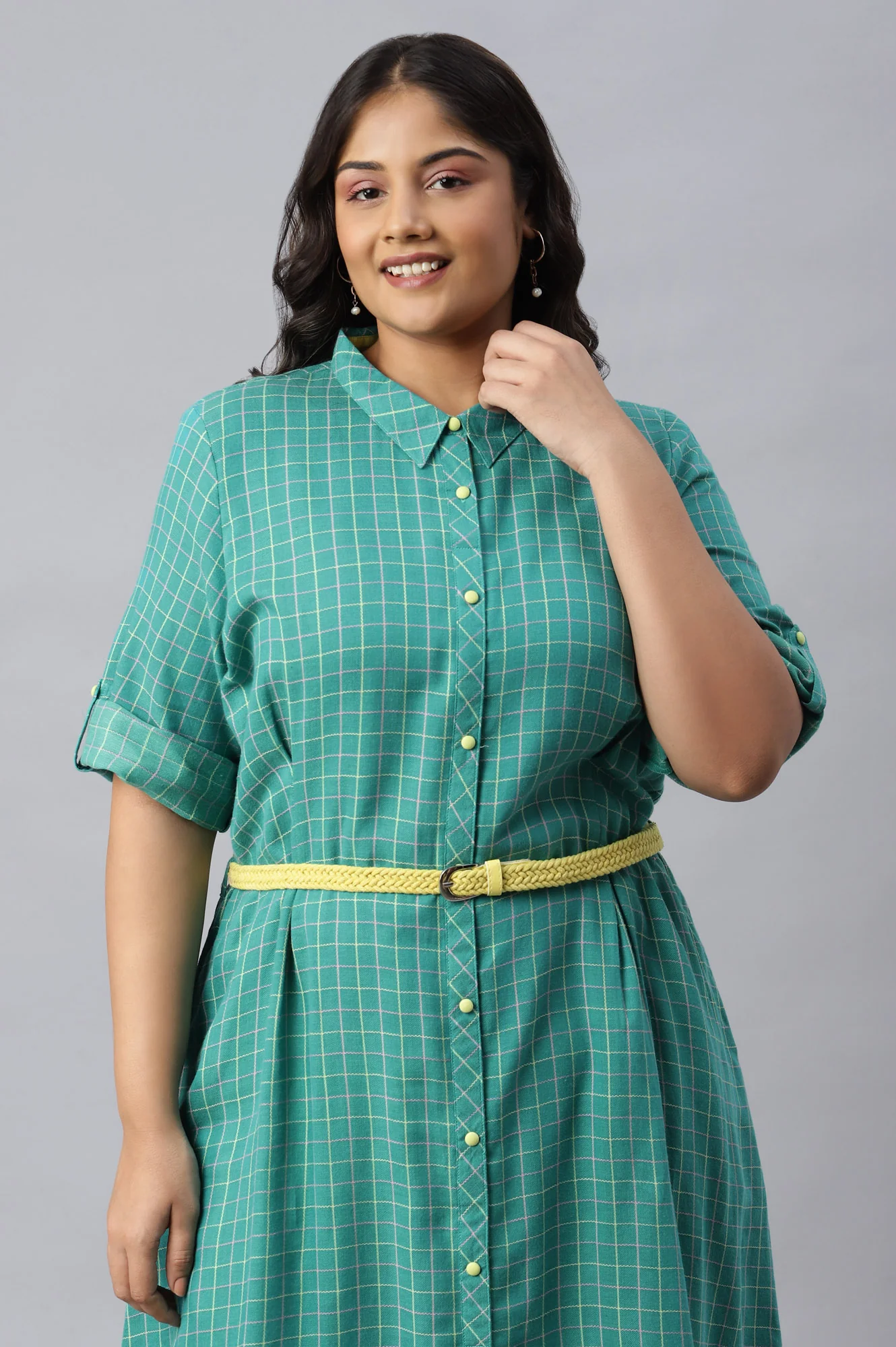 Green Cotton Shirt Collar Plus Size kurta - Image 5