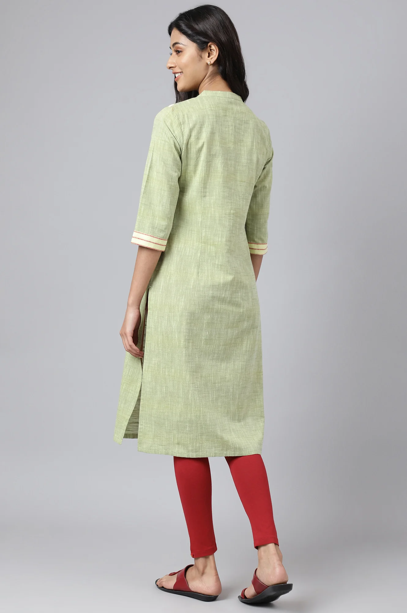 Green Cotton Yarn-Dyed Plus Size kurta - Image 4