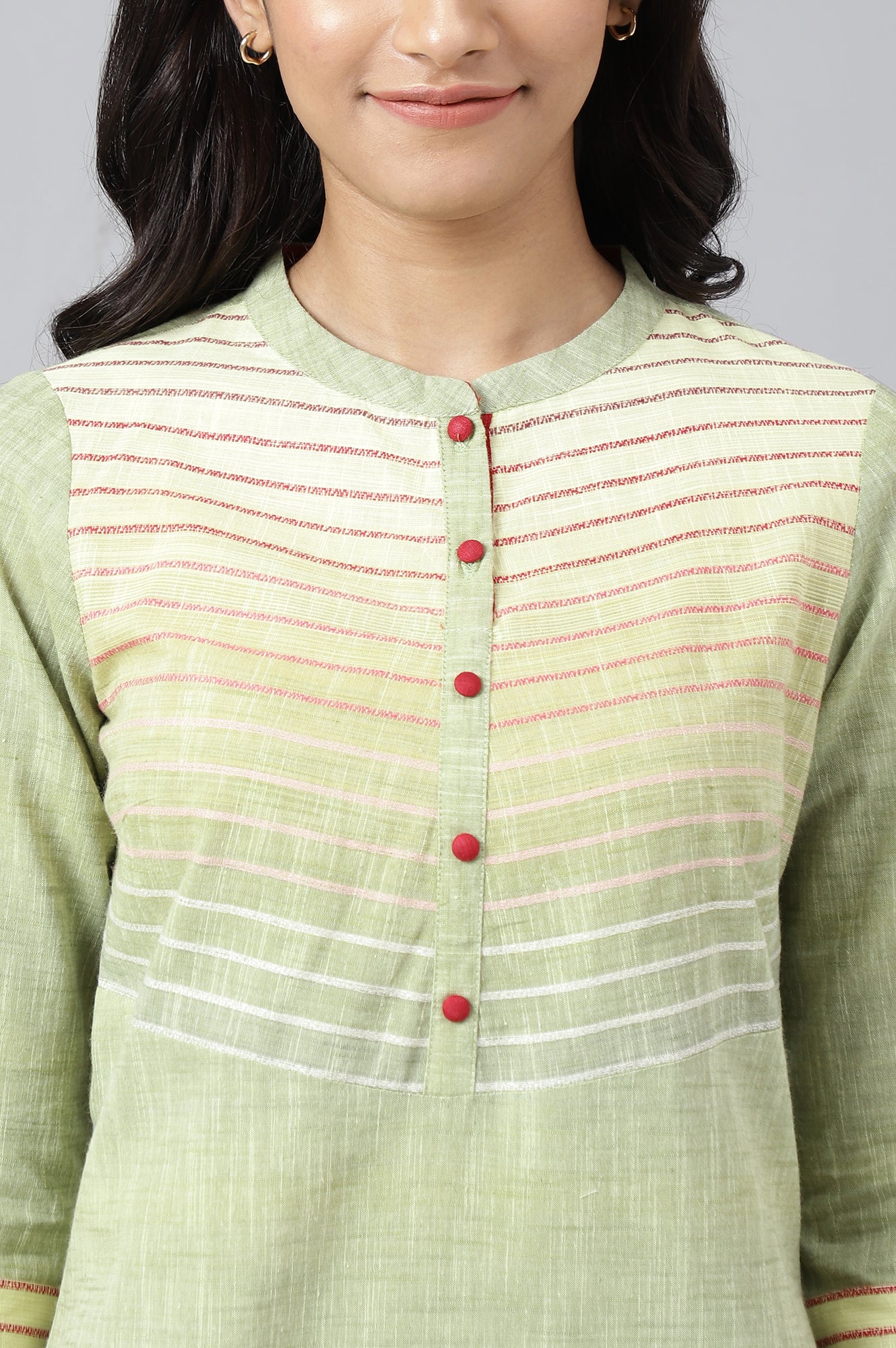 Green Cotton Yarn-Dyed Plus Size kurta - Image 8