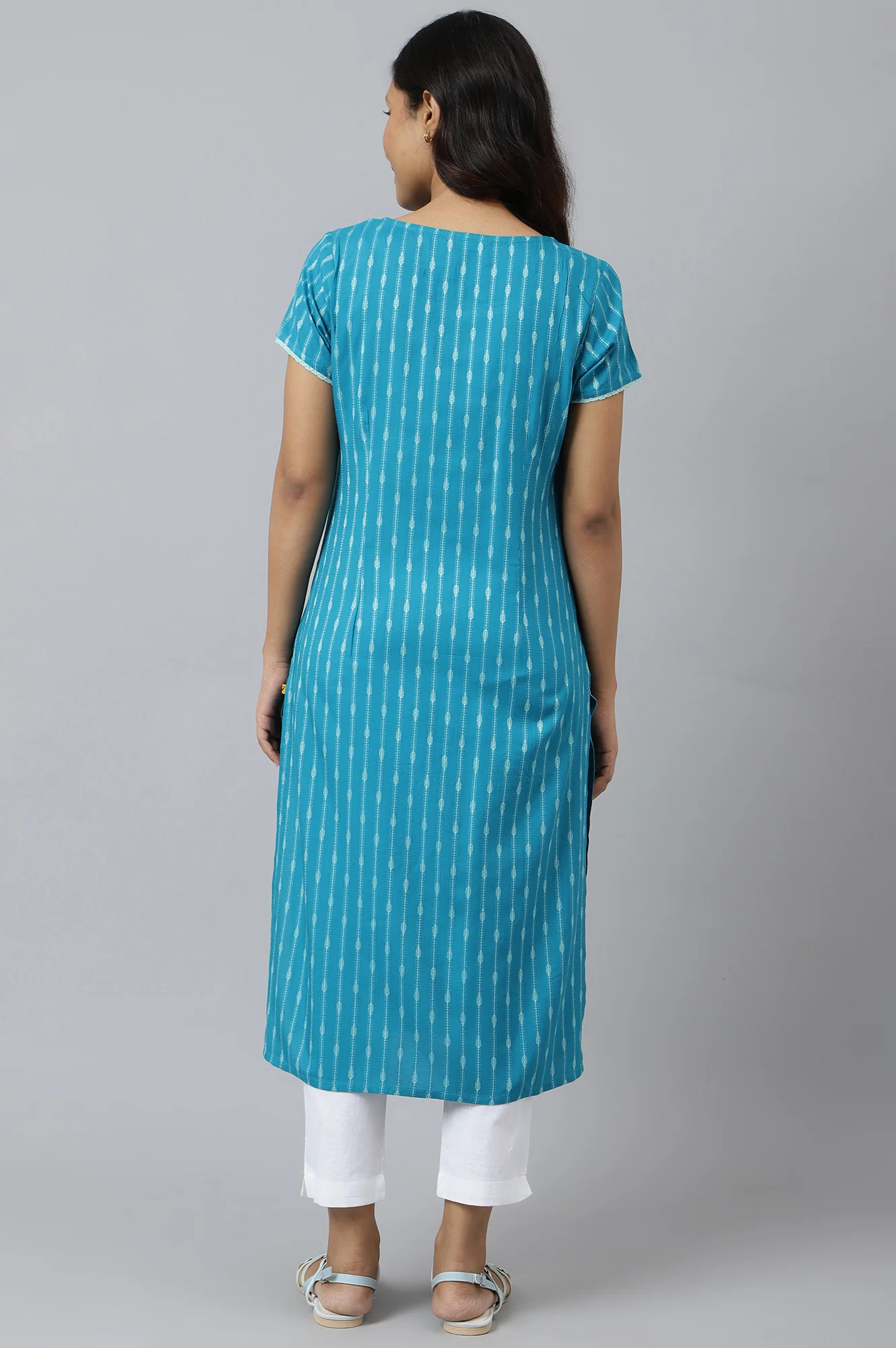 Green Dobby Boat Neck kurta - Image 4