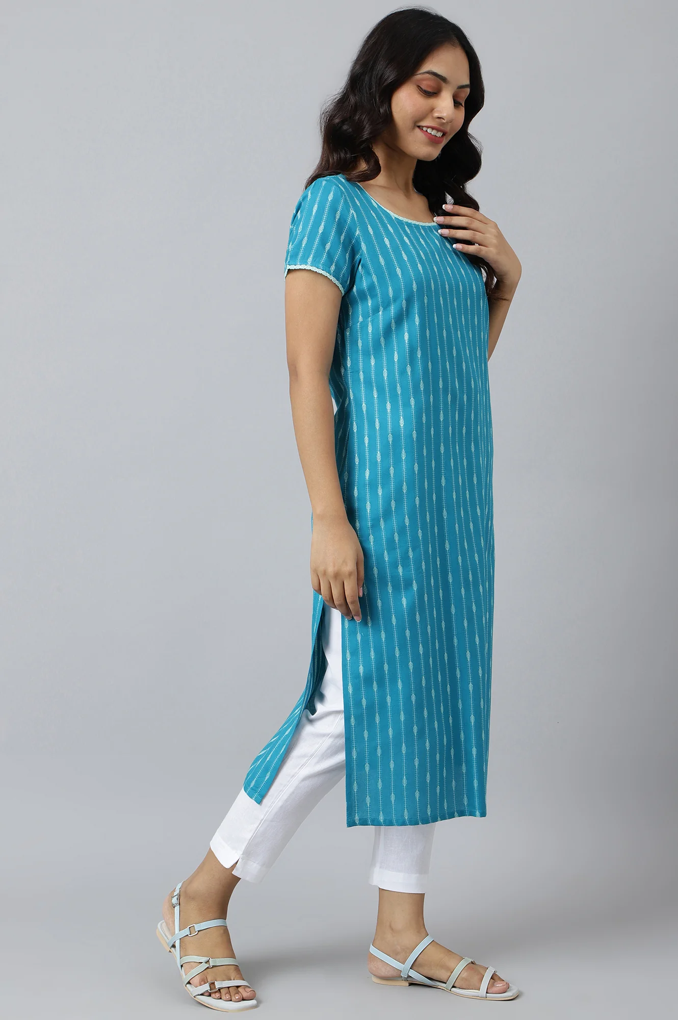 Green Dobby Boat Neck kurta - Image 6