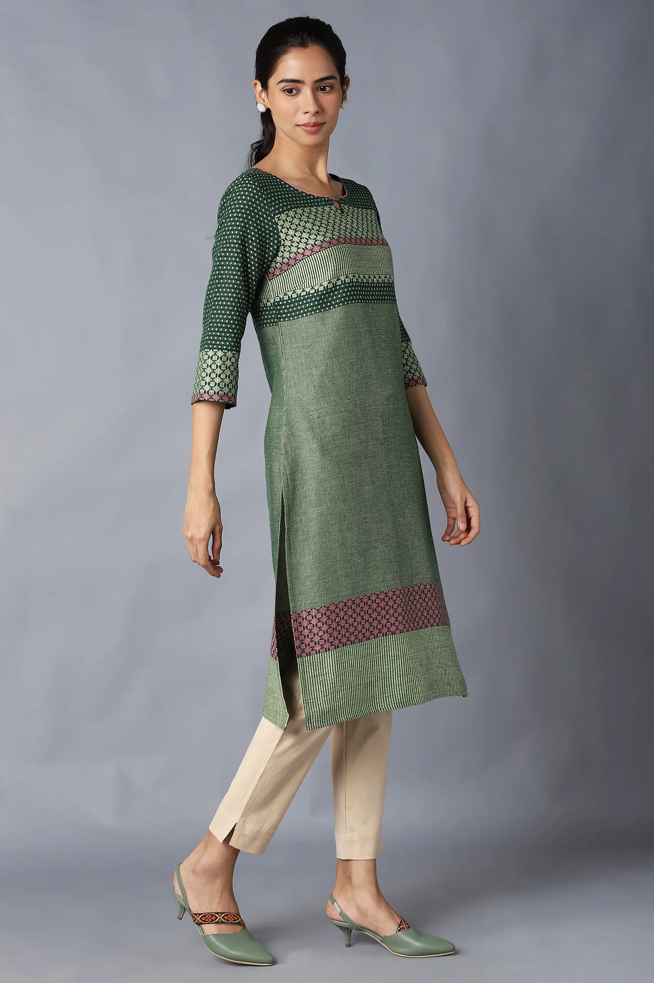 Green Dobby Ethnic kurta - Image 4