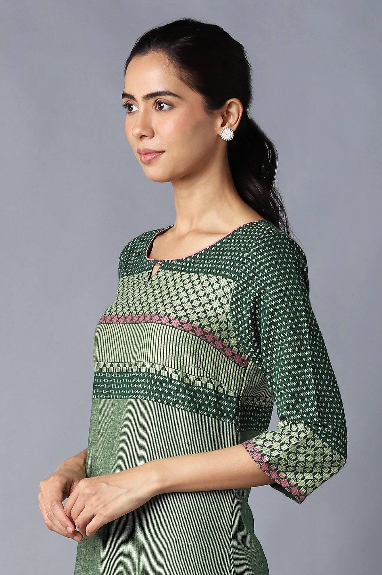Green Dobby Ethnic kurta - Image 5