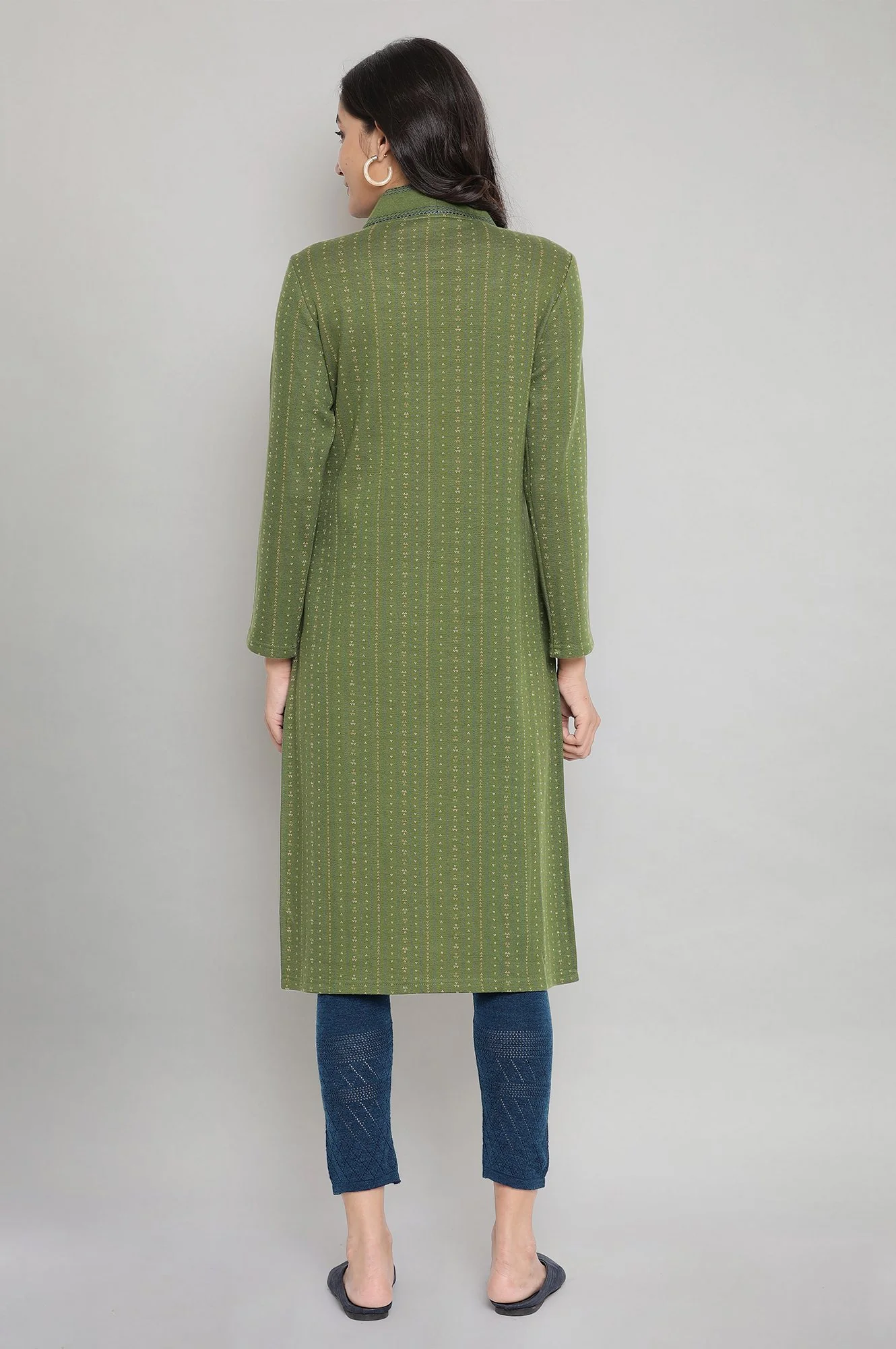 Green Embroidered Winter kurta - Image 2