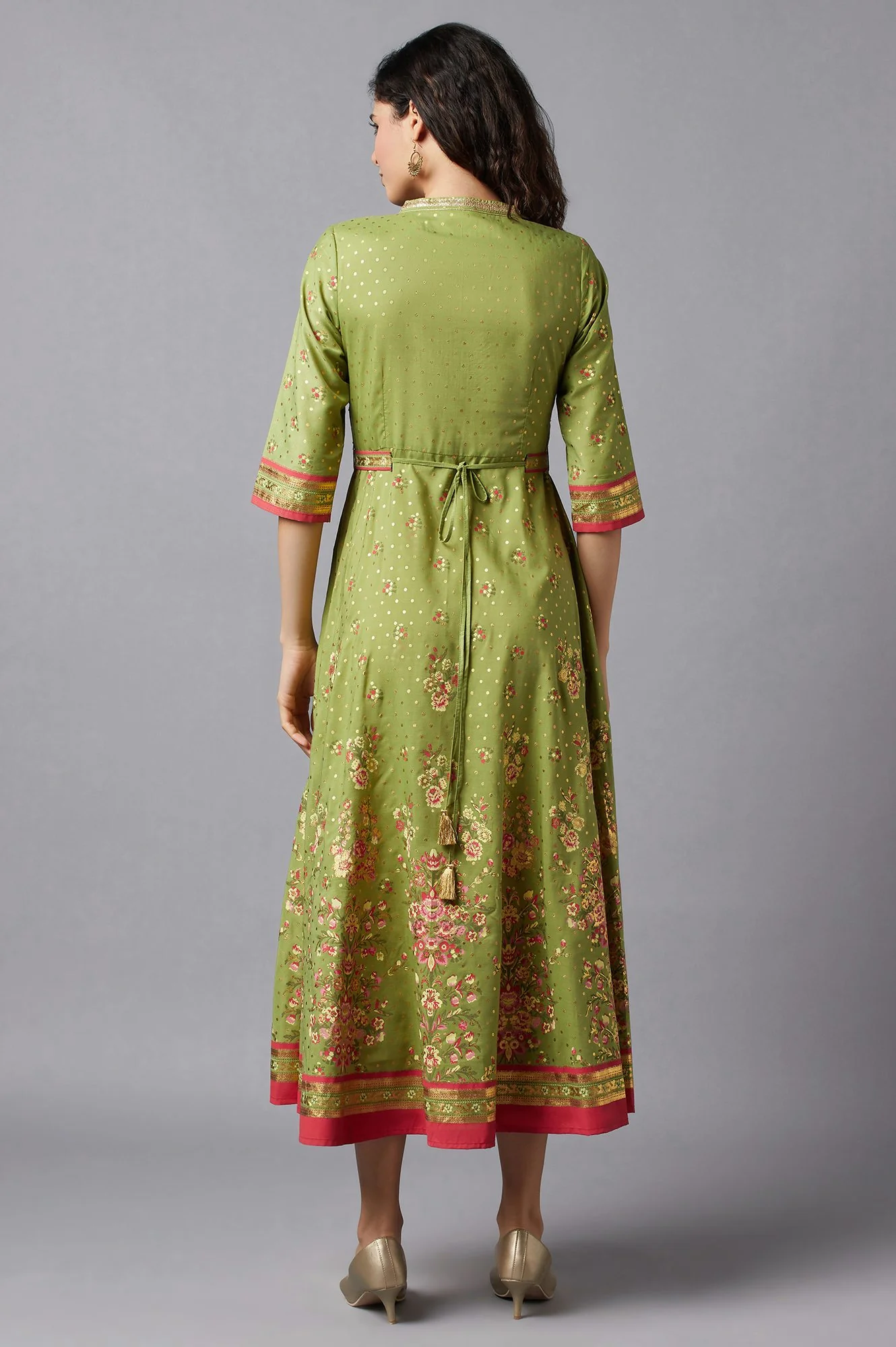 Green Flared Embroidered kurta - Image 2