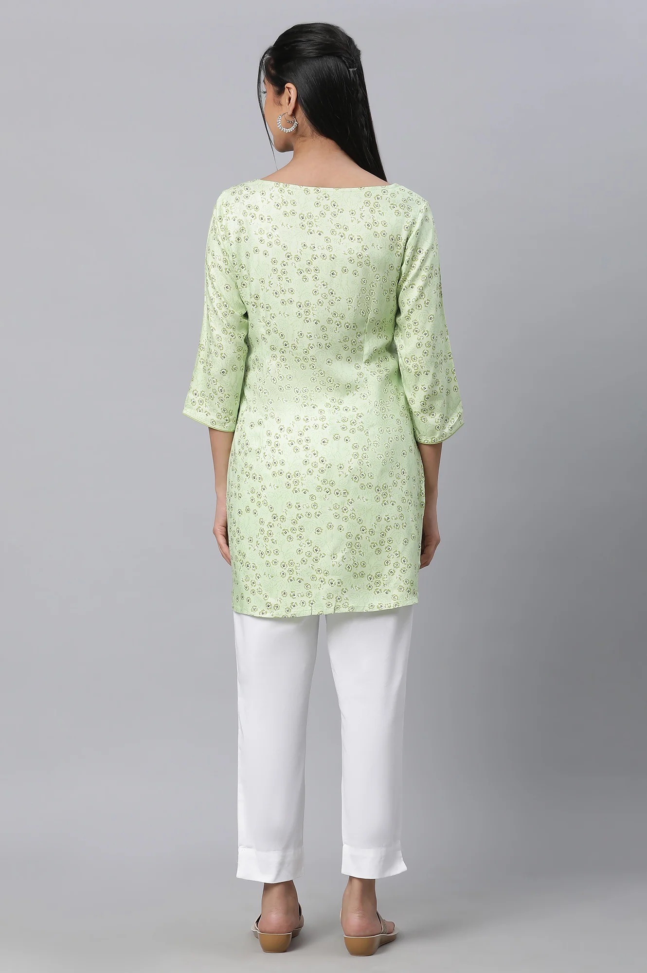 Green Floral Print Casual Summer kurta - Image 4