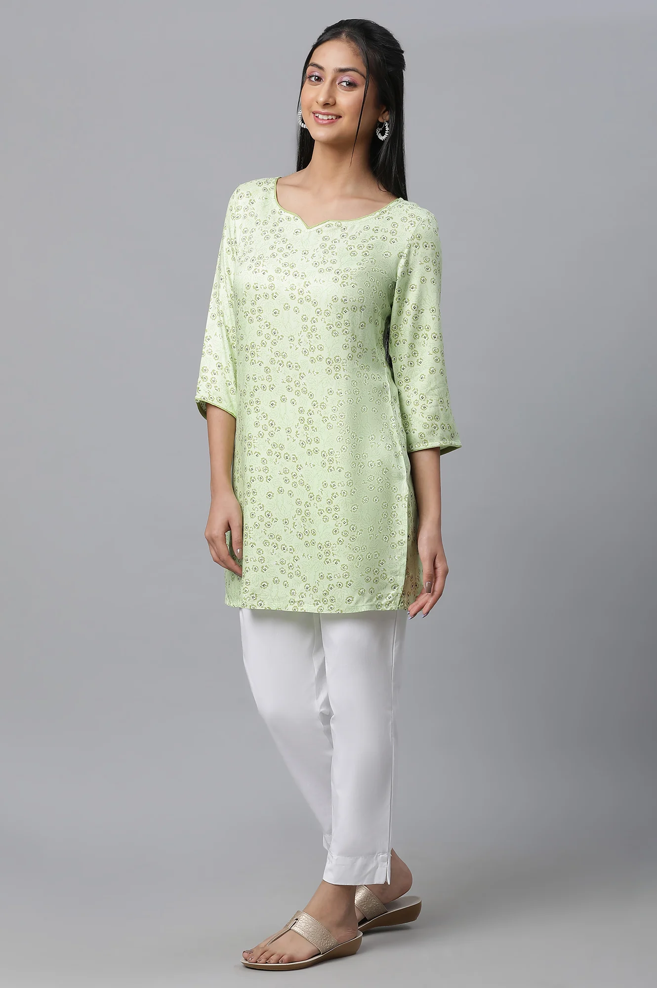 Green Floral Print Casual Summer kurta - Image 5