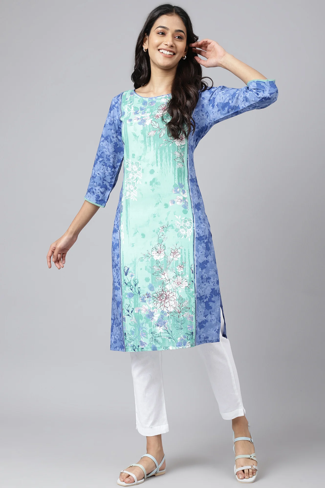 Green Floral Print Ethnic kurta - Image 5