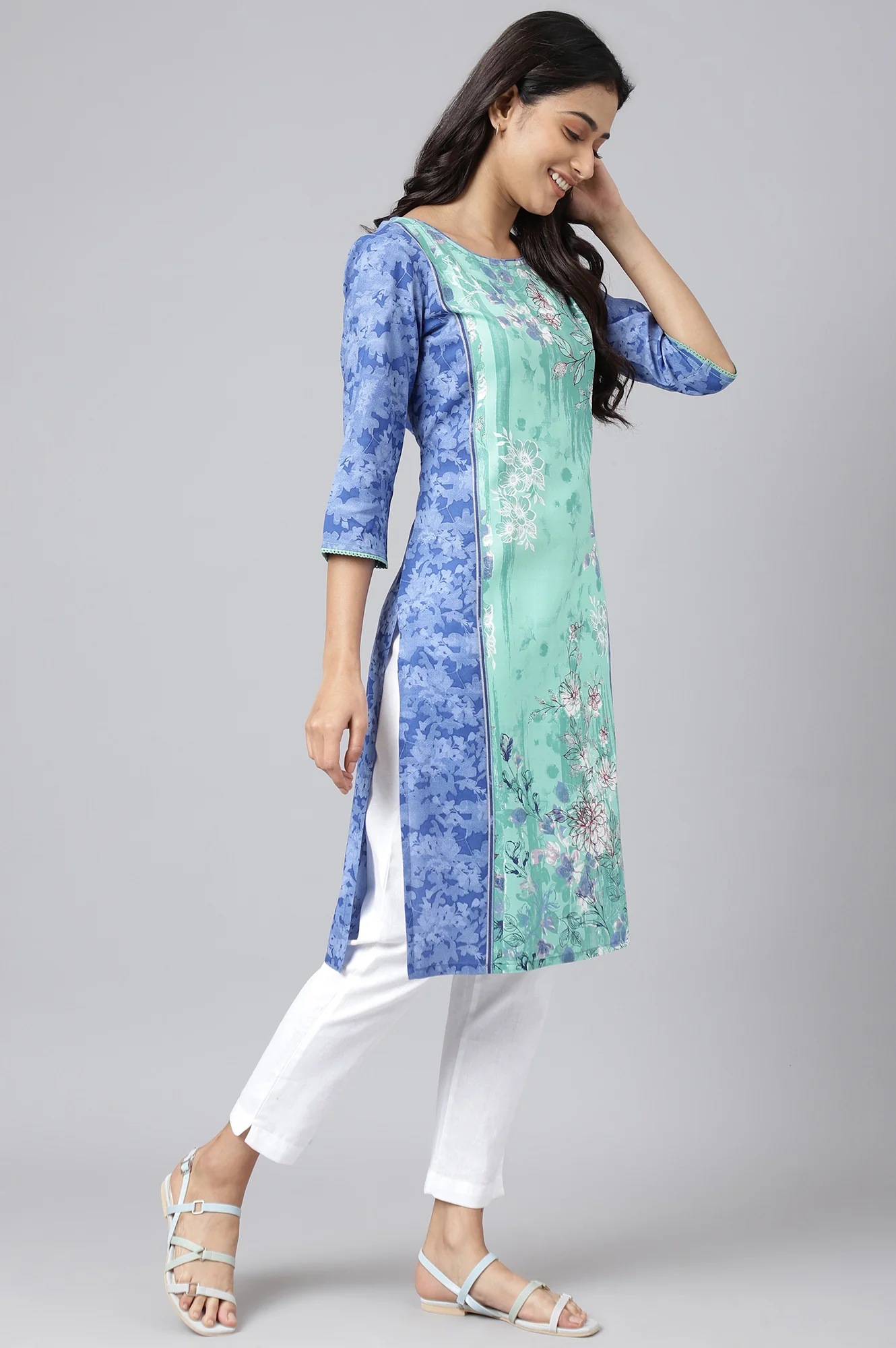 Green Floral Print Ethnic kurta - Image 6