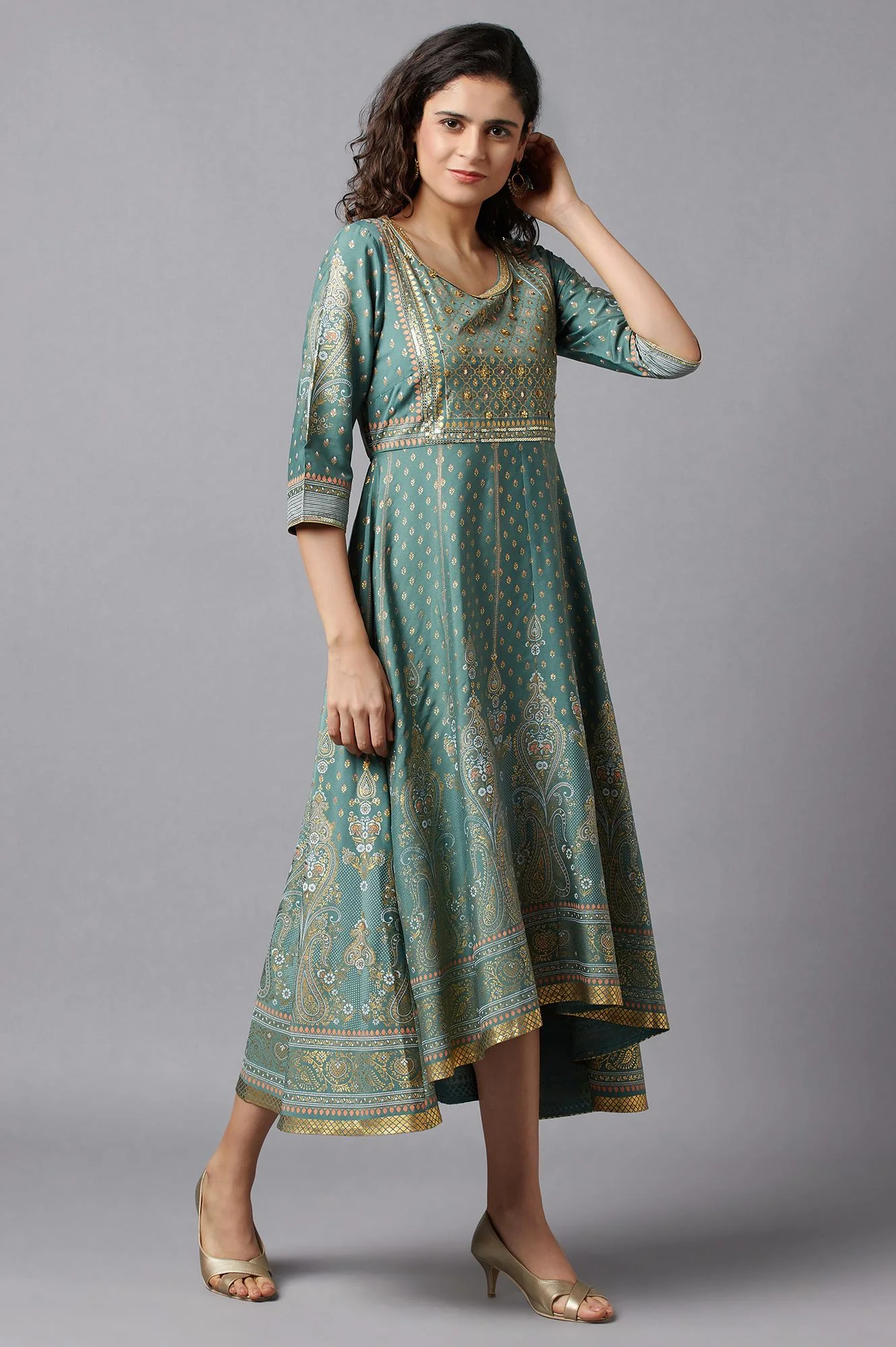 Green Floral Printed Dress - Image 4