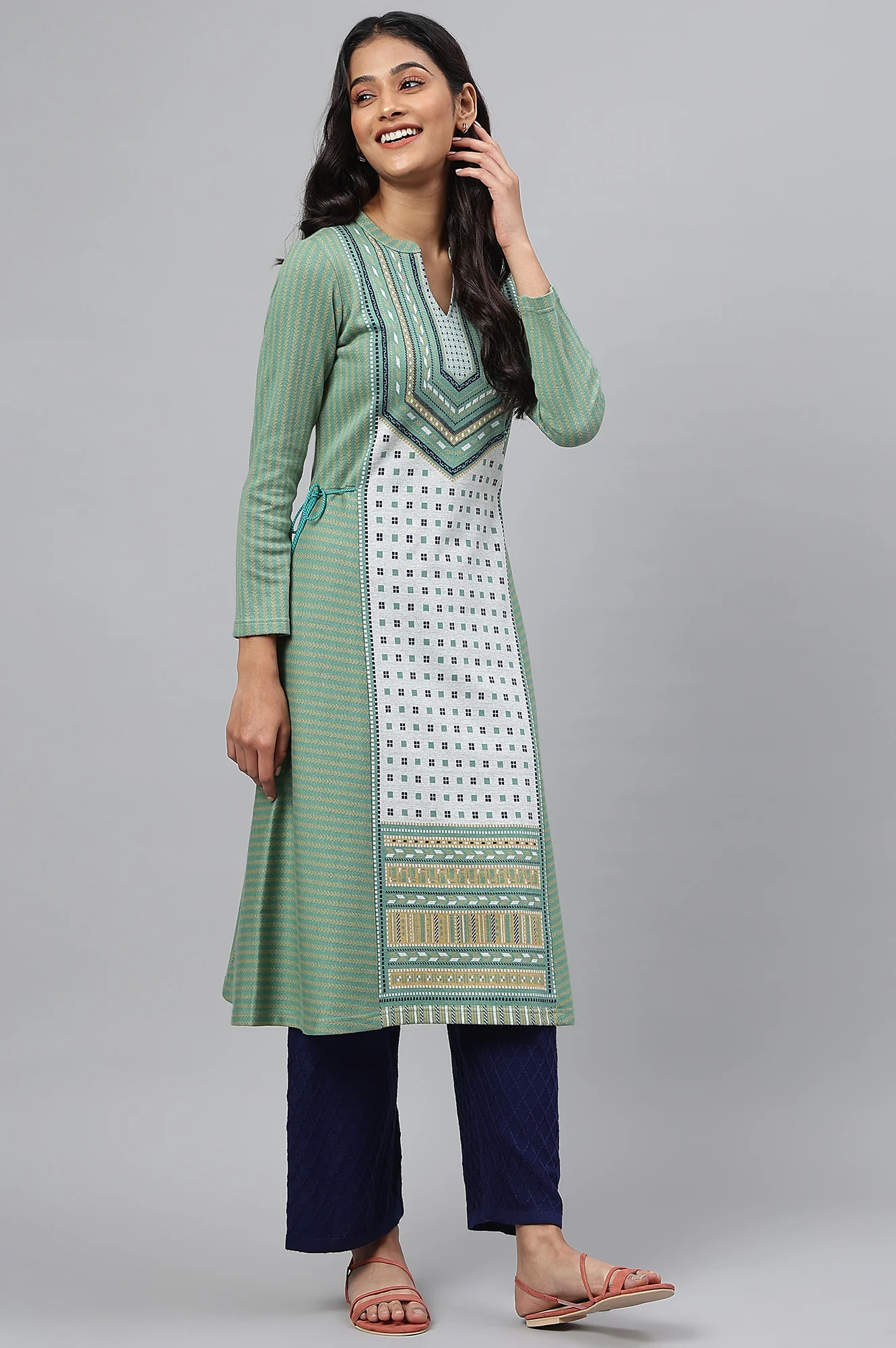 Green Jacquard Winter kurta - Image 6
