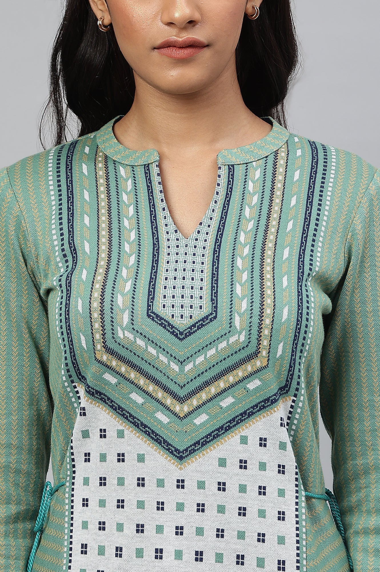 Green Jacquard Winter kurta - Image 8