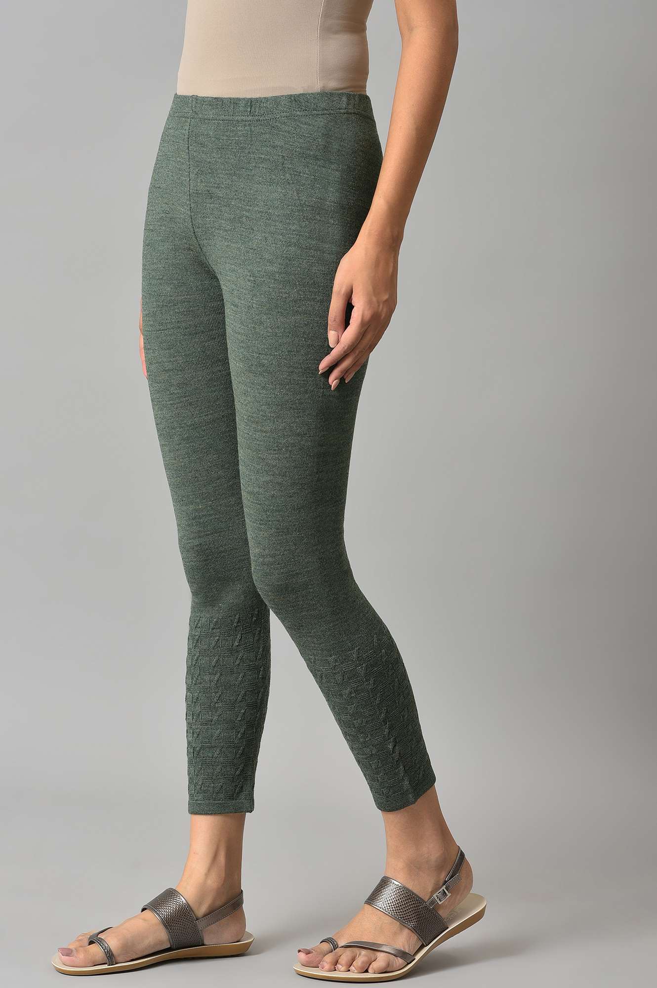 Green Solid Skinny Tights With Elasticated Waistband - Image 3