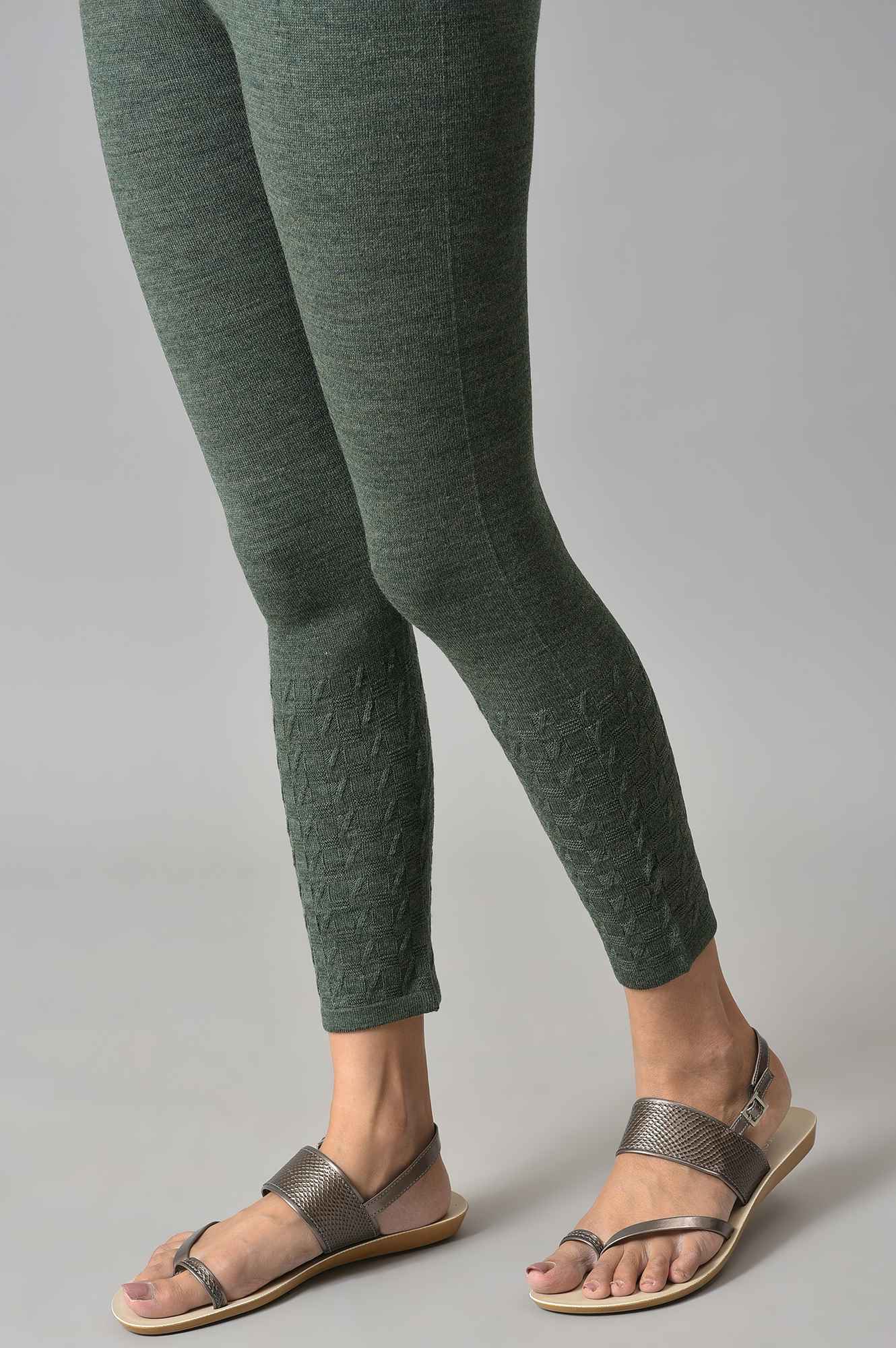 Green Solid Skinny Tights With Elasticated Waistband - Image 8