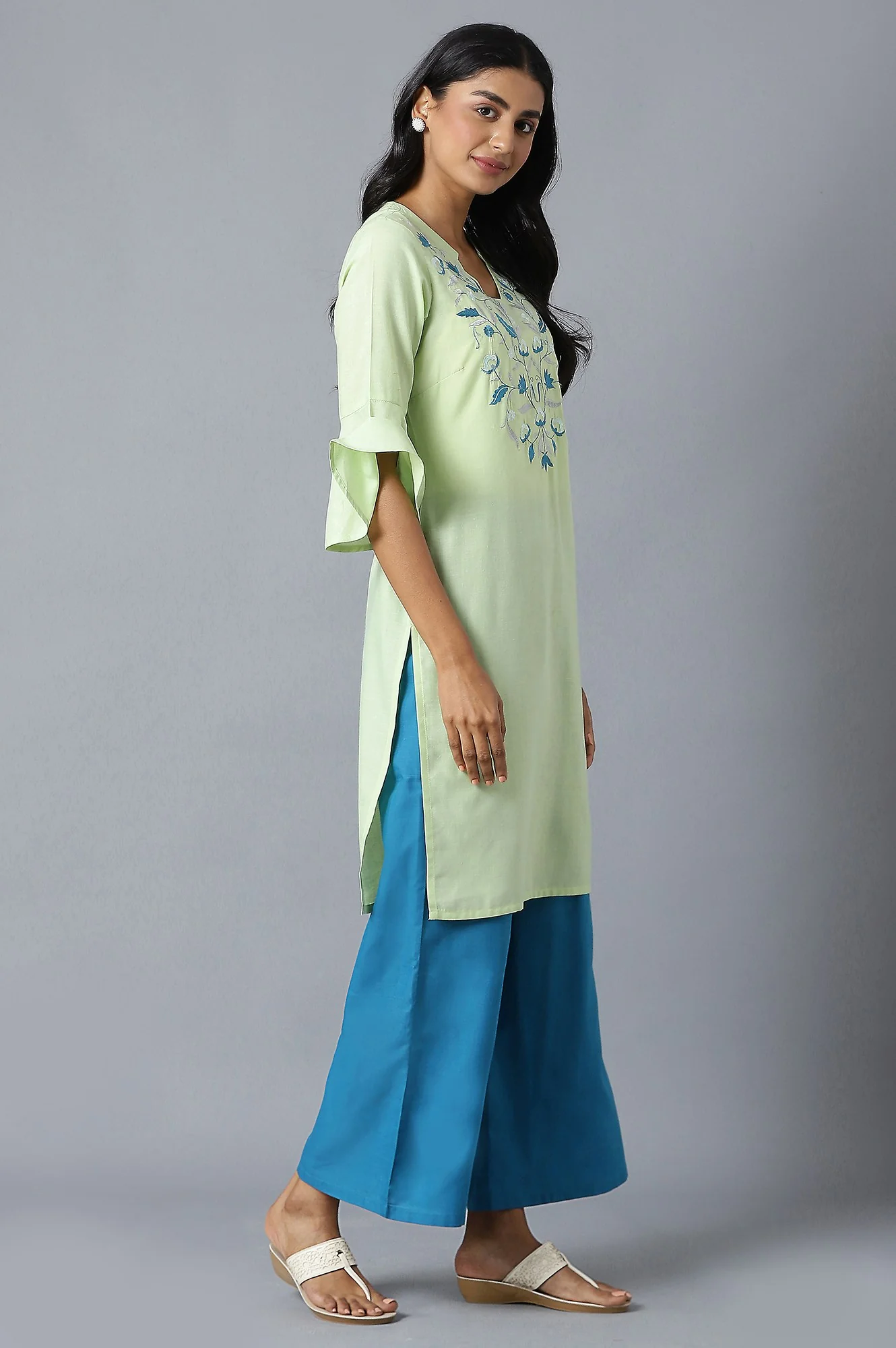 Green kurta and Blue Palazzo Set - Image 4