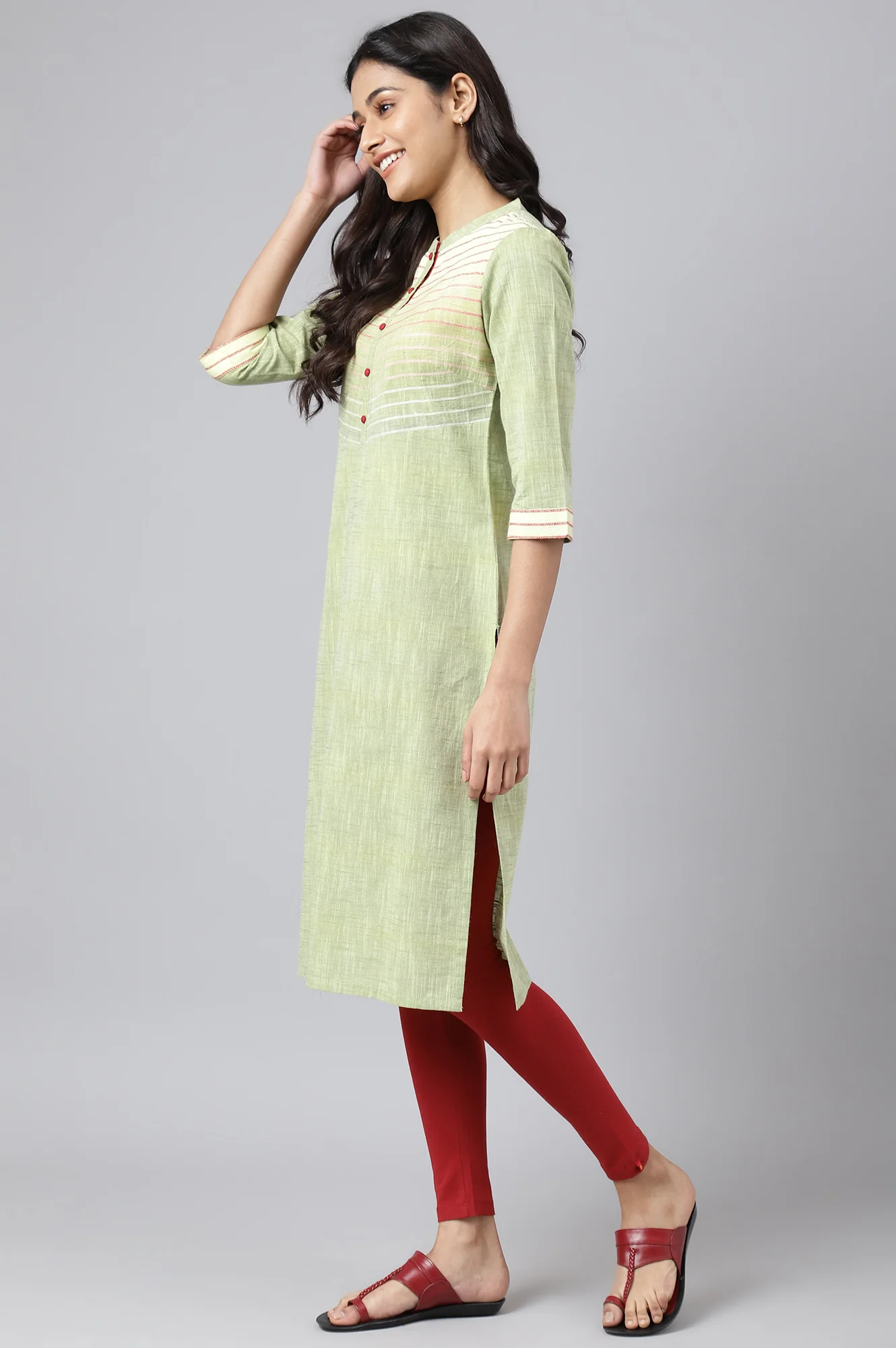 Green Printed Cotton Ethnic kurta - Image 3