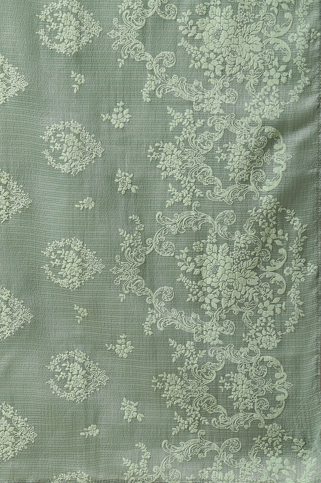 Green Printed Flared Kurta, Tights and Dupatta Set - Image 9