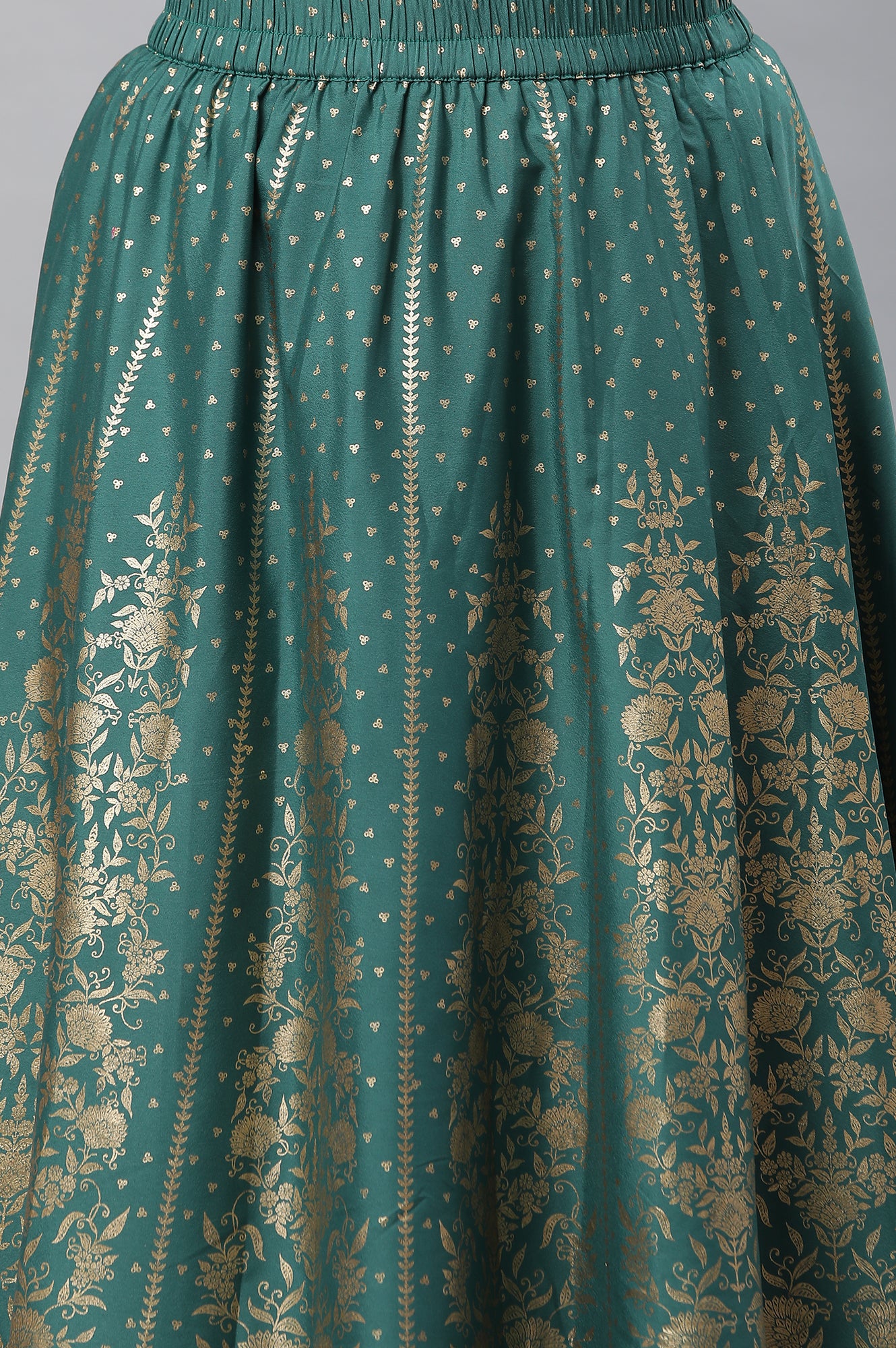 Green Printed Flared Skirt - Image 6