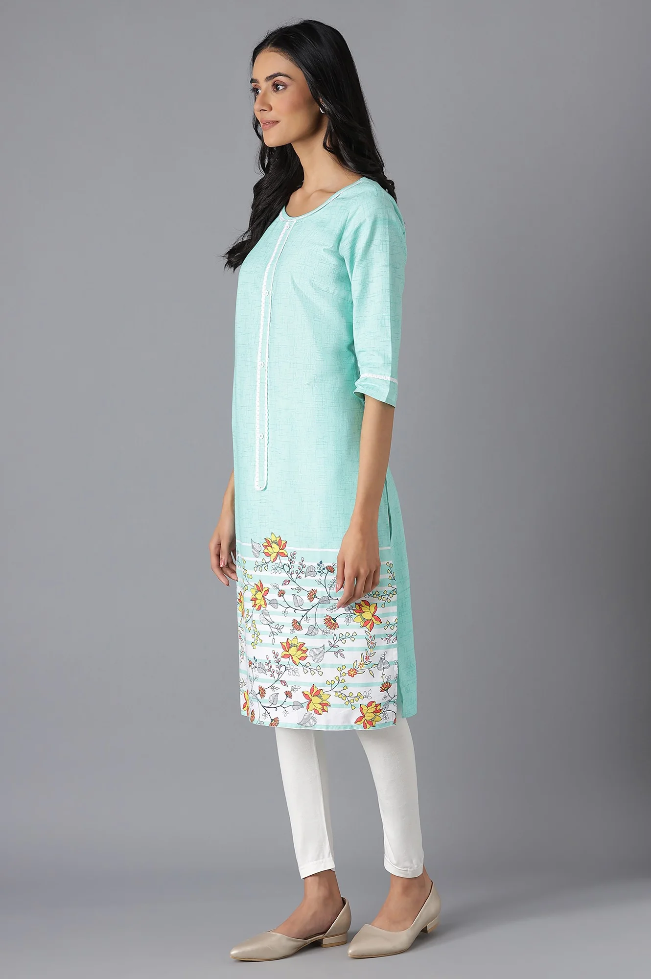 Green Printed kurta - Image 3