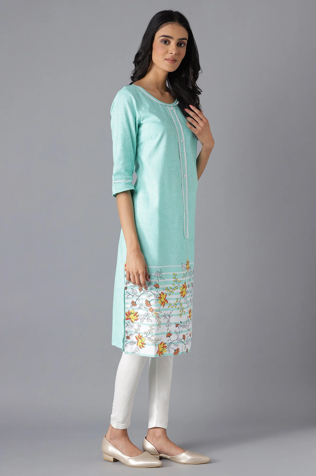Green Printed kurta - Image 4
