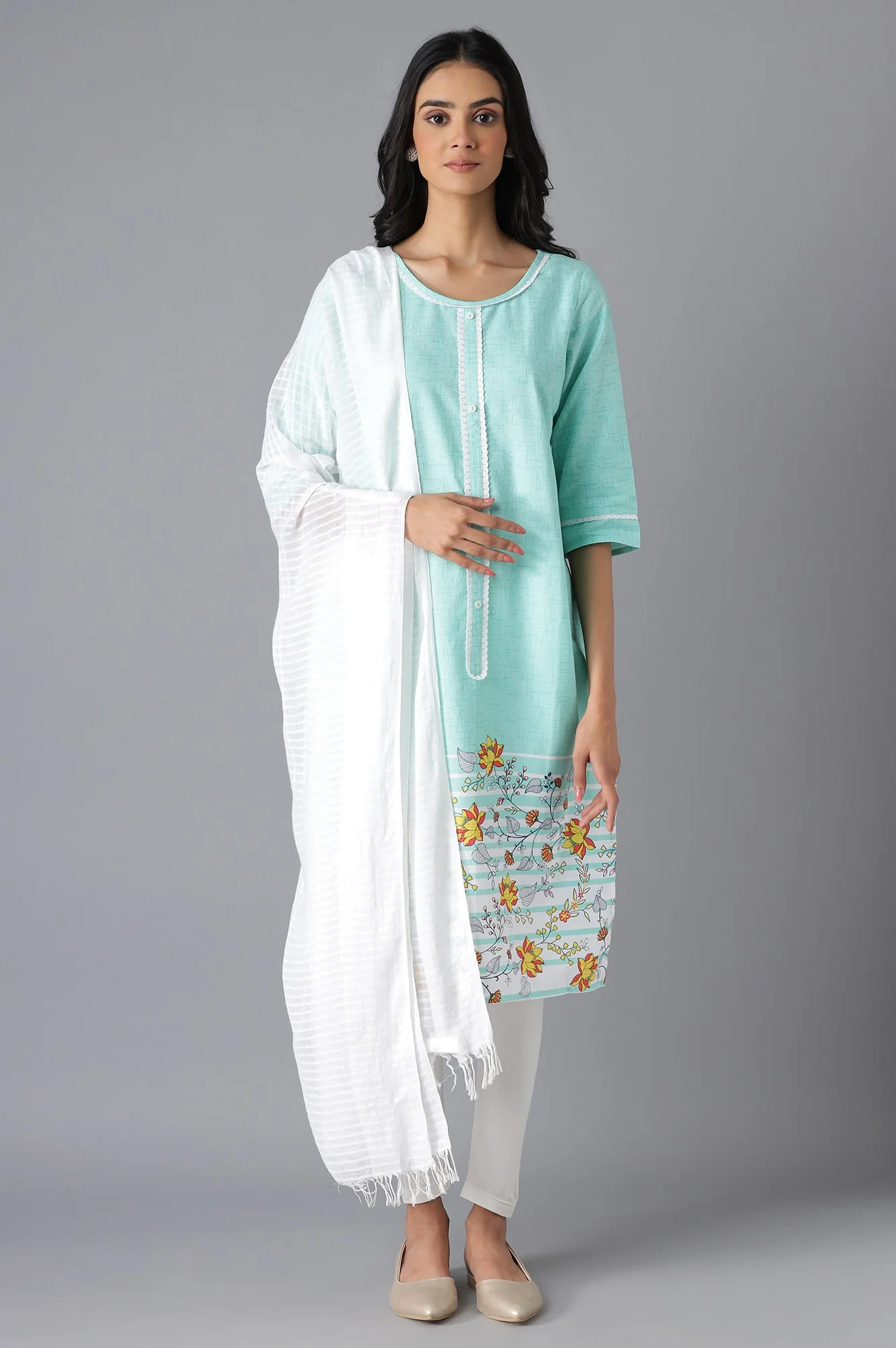 Green Printed kurta - Image 5