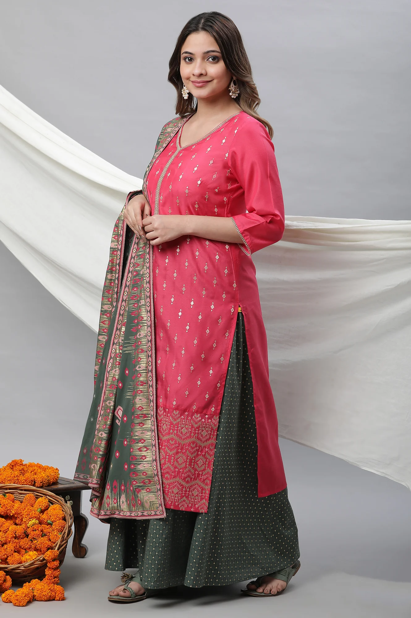 Green Printed Semi-Flared Palazzo - Image 5
