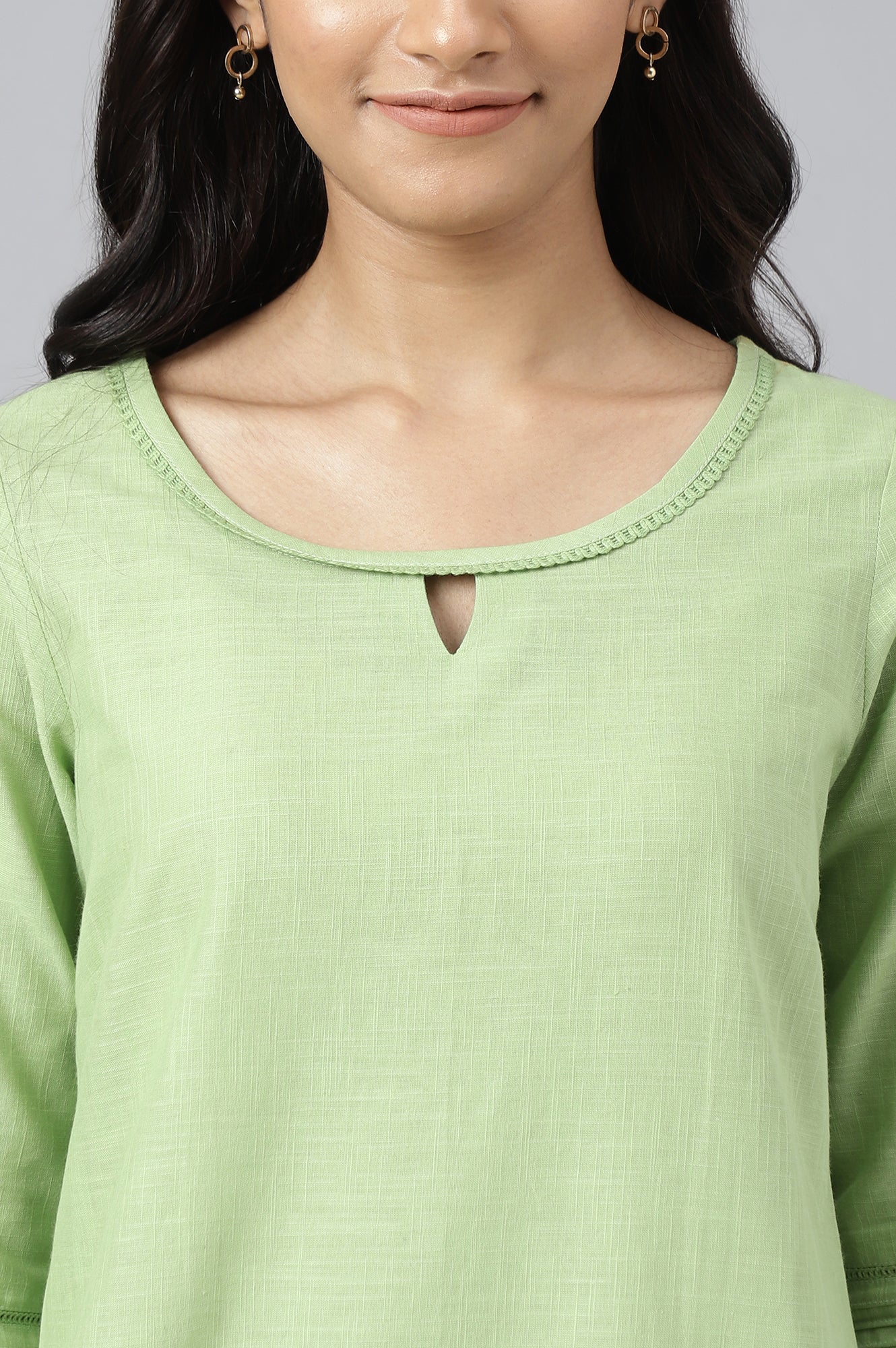 Green Rayon kurta with Lace Detail - Image 8