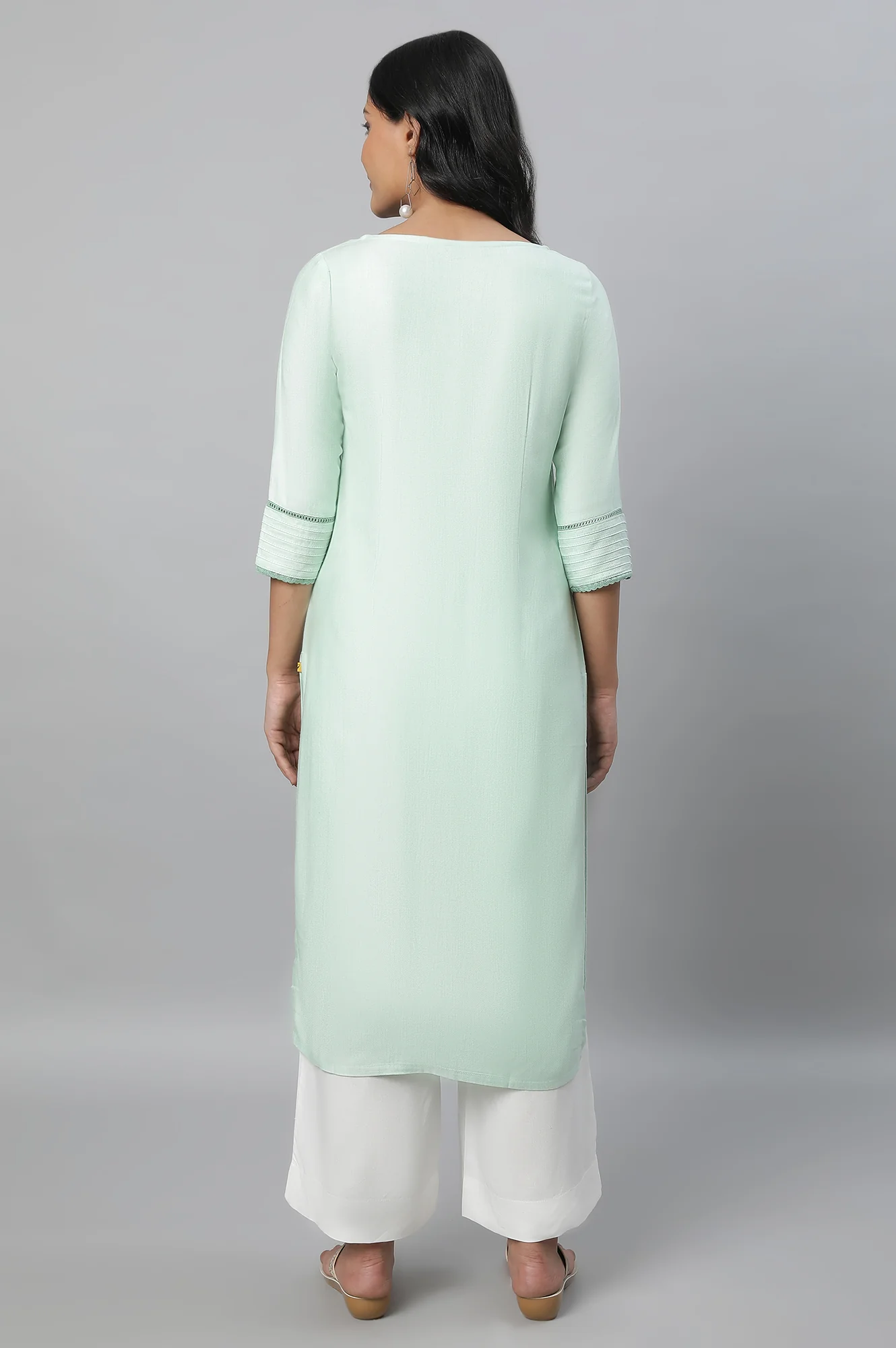 Green Round Neck Casual kurta - Image 2