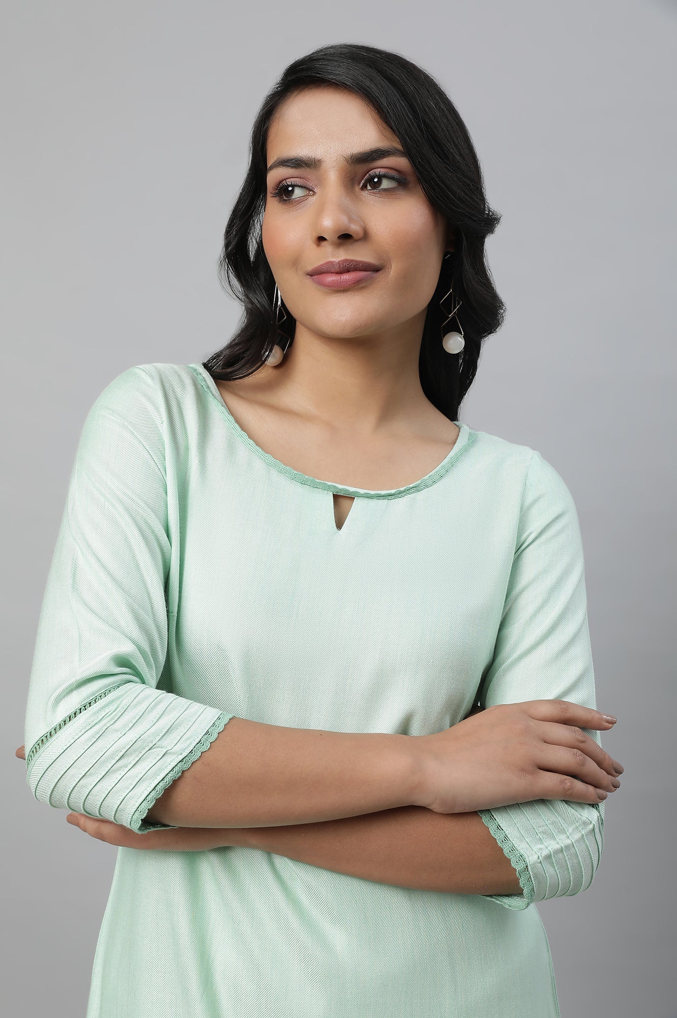 Green Round Neck Casual kurta - Image 6