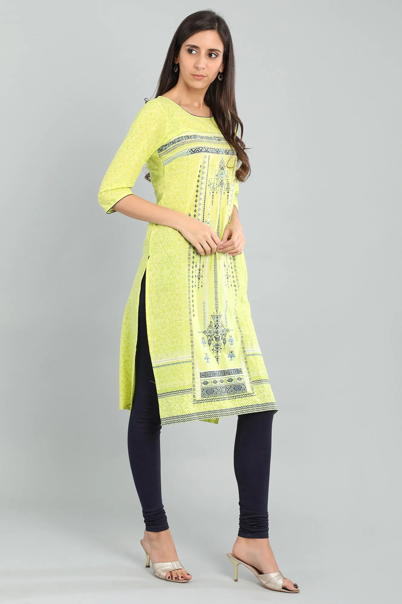 Green Round Neck Printed kurta - Image 4