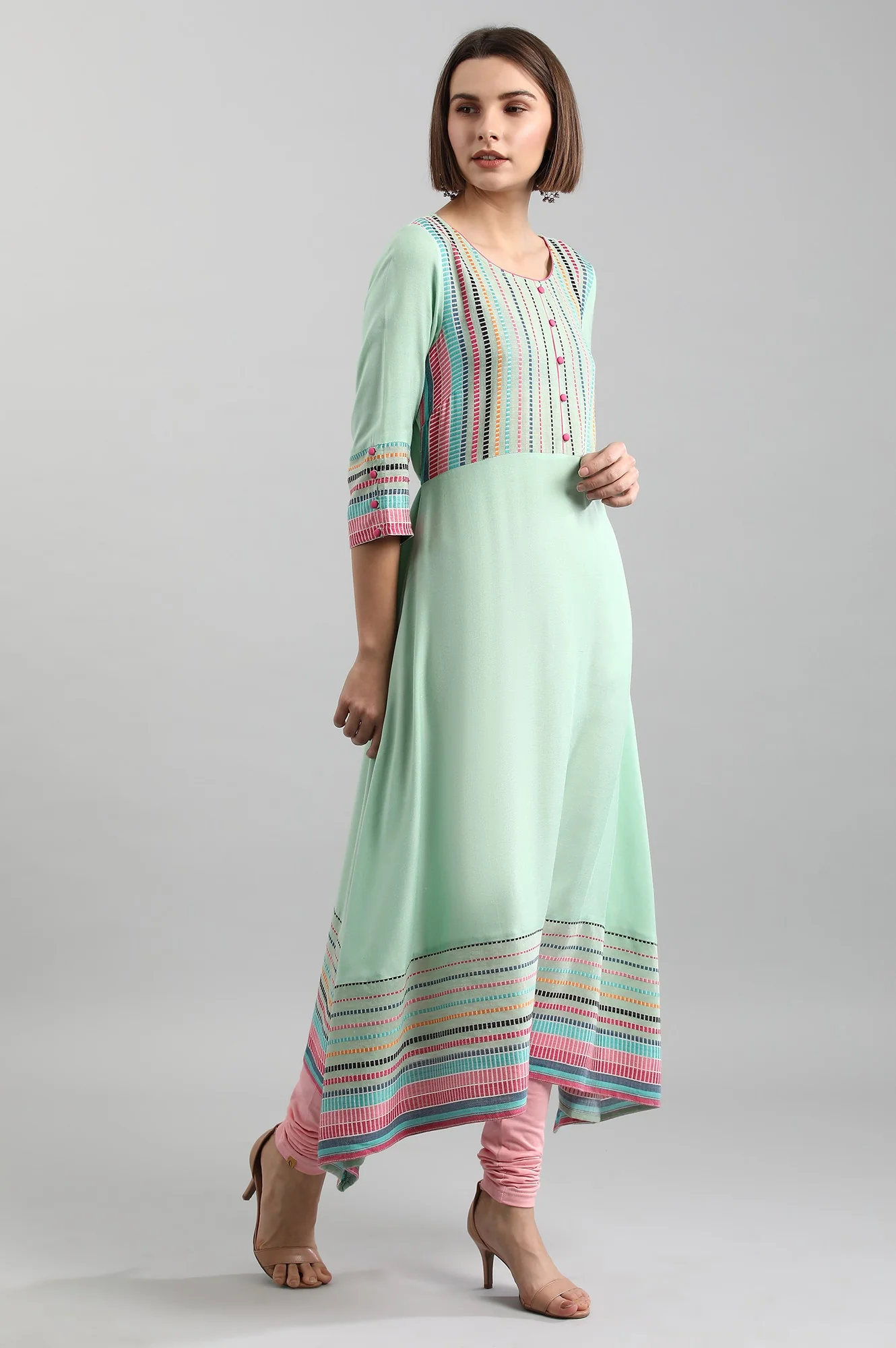 Green Round Neck Yarn-dyed kurta - Image 4