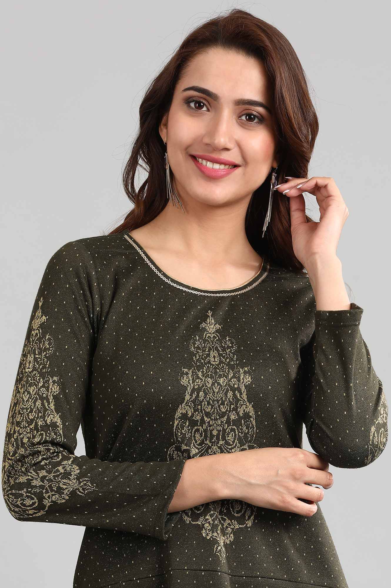 Green Round Neck Yarn-dyed Winter kurta - Image 6