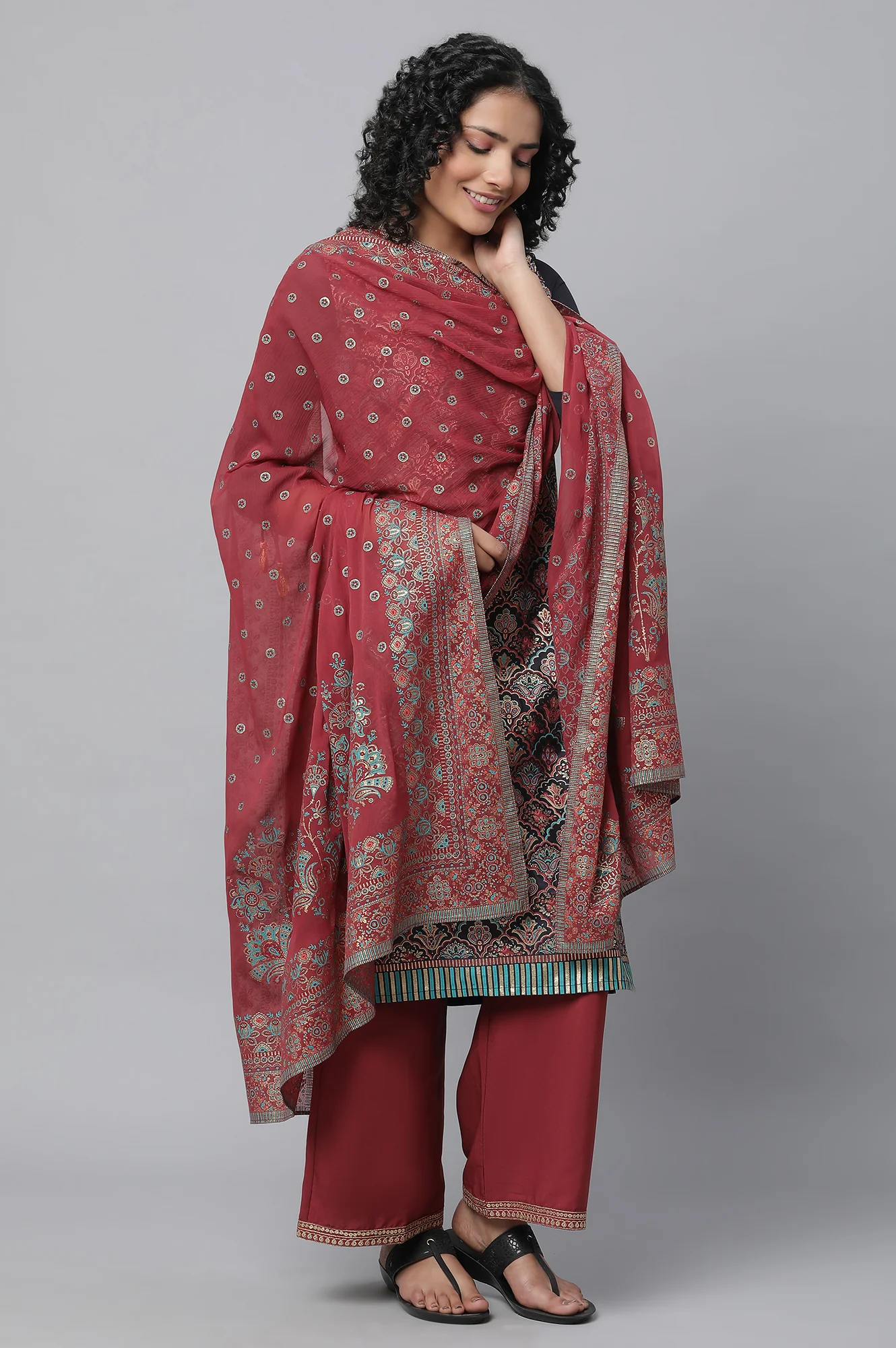 Green Shantung LIVA kurta with Gathered Sharara - Image 5