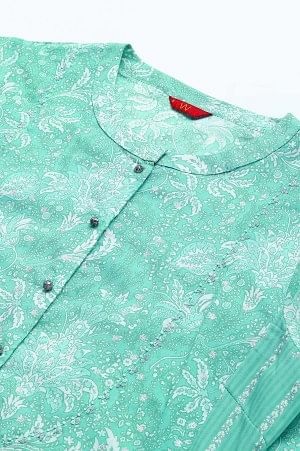 Green Shirt Collar Floral Printed LIVA Dress - Image 2