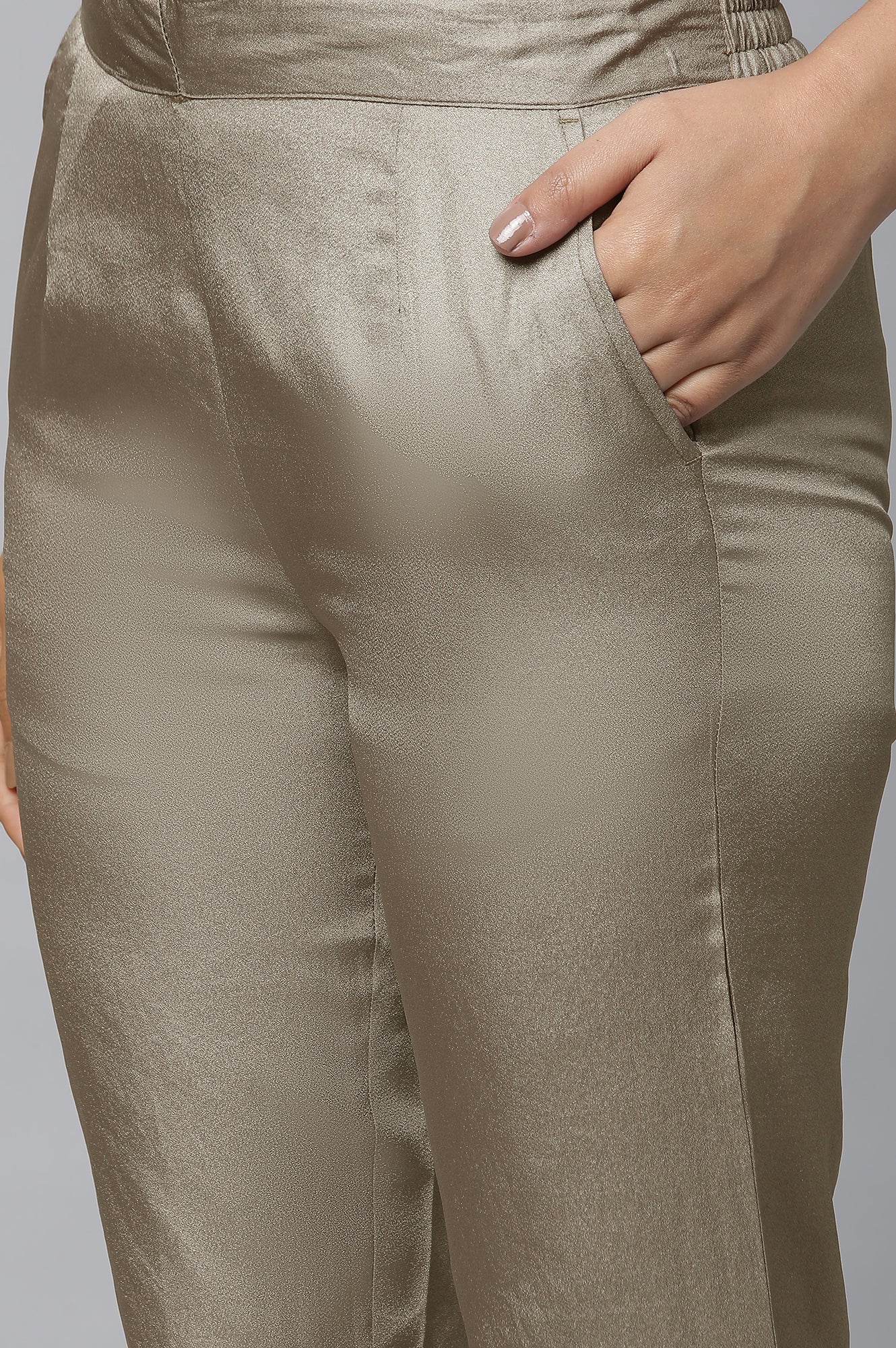 Green Solid Trouser Pants in Korean Silk - Image 7