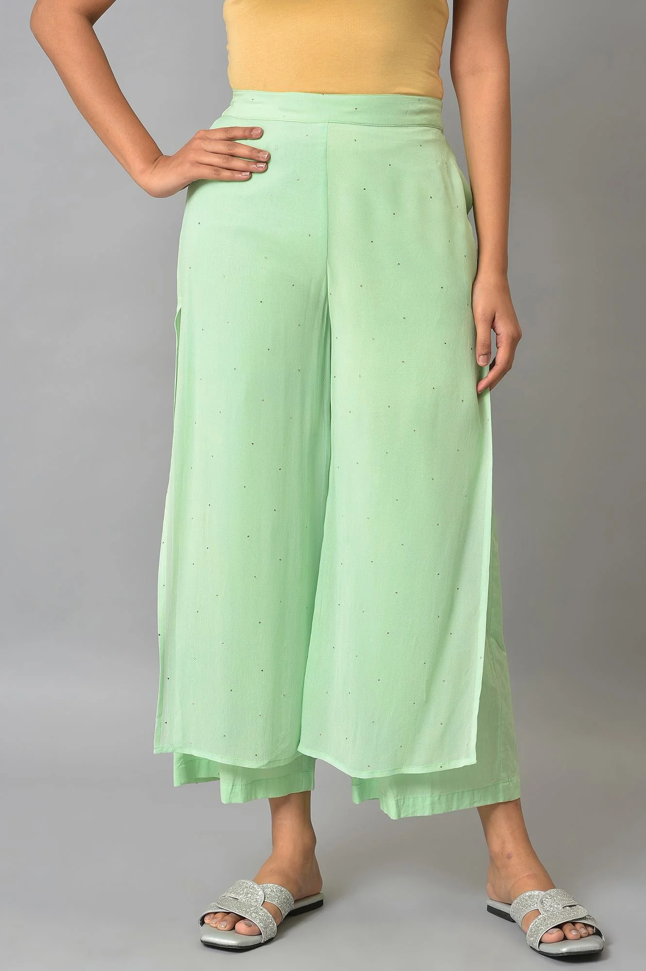 Green Staight Fit Plus Size Women Palazzo