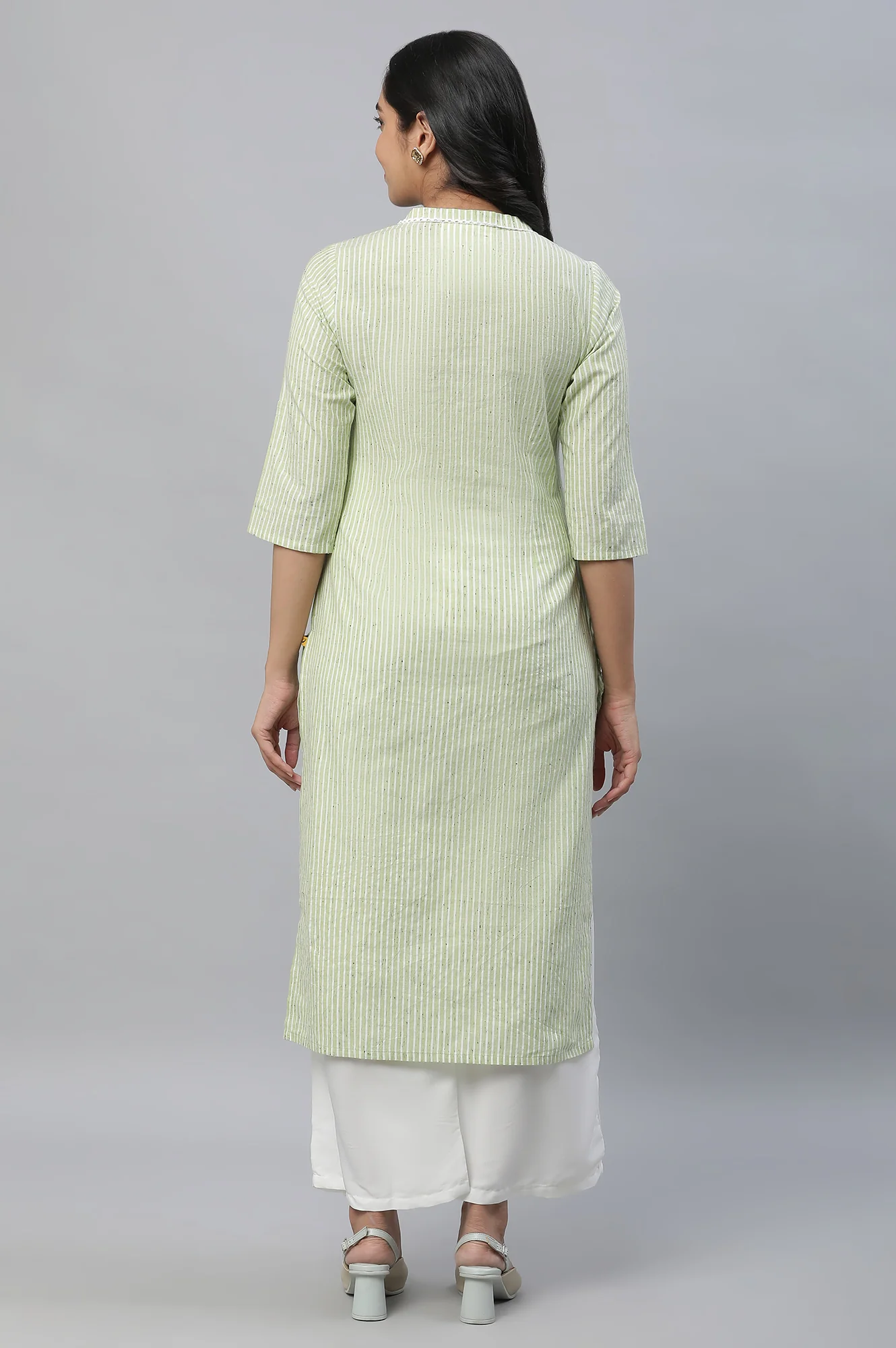 Green Stripe Print Kurta - Image 4