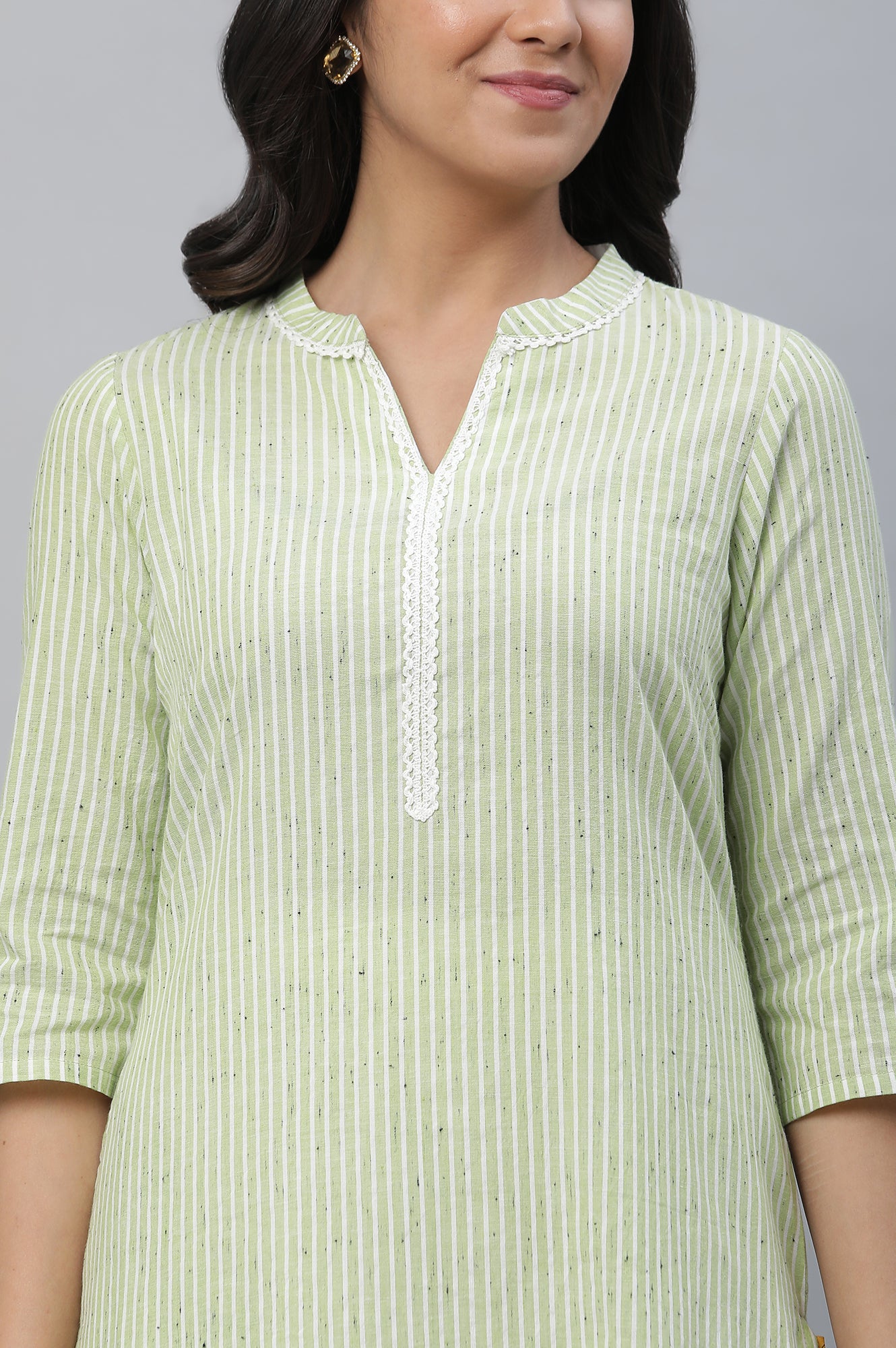 Green Stripe Print Kurta - Image 6