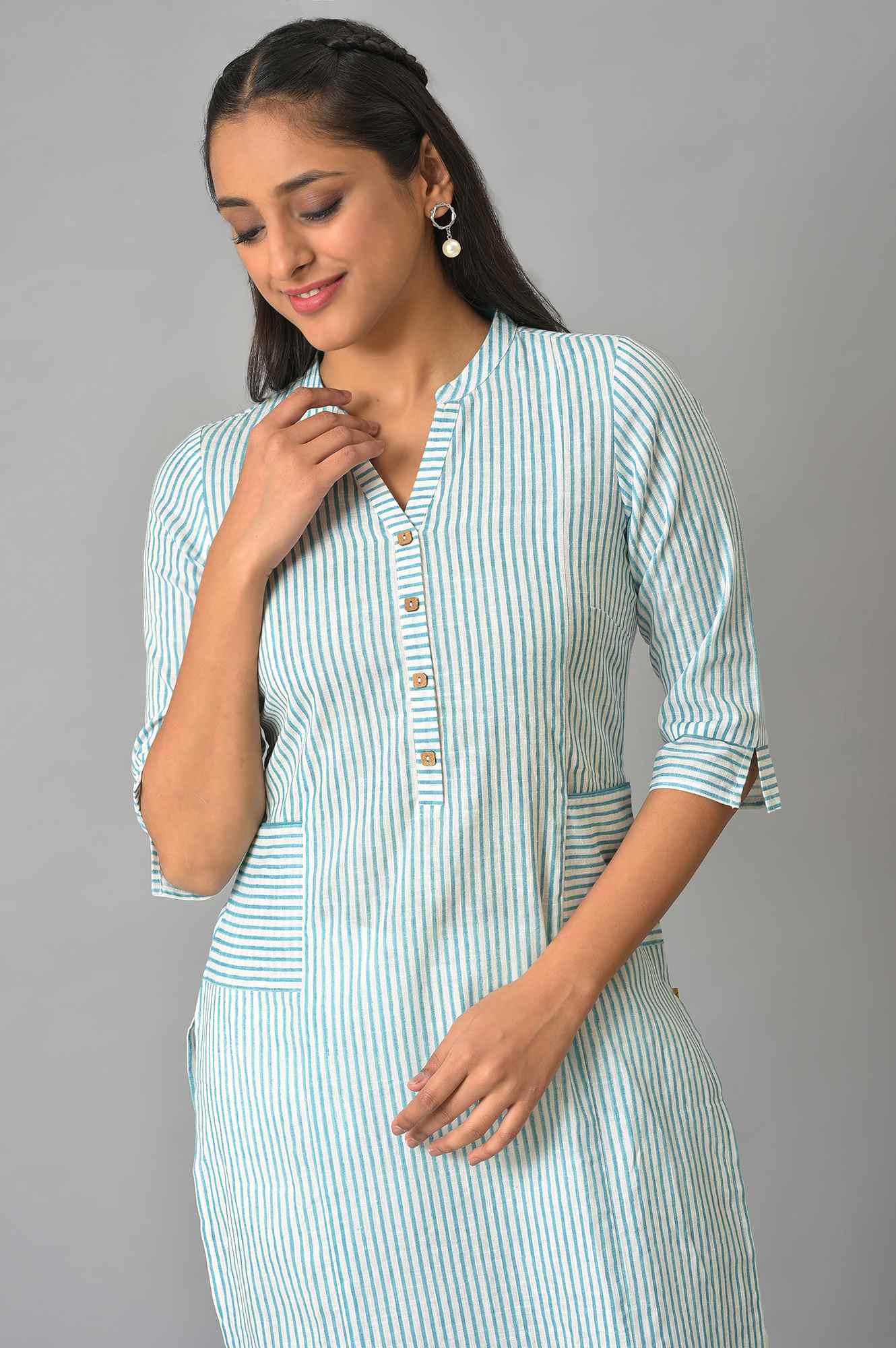 Green Stripe Printed Straight kurta - Image 5