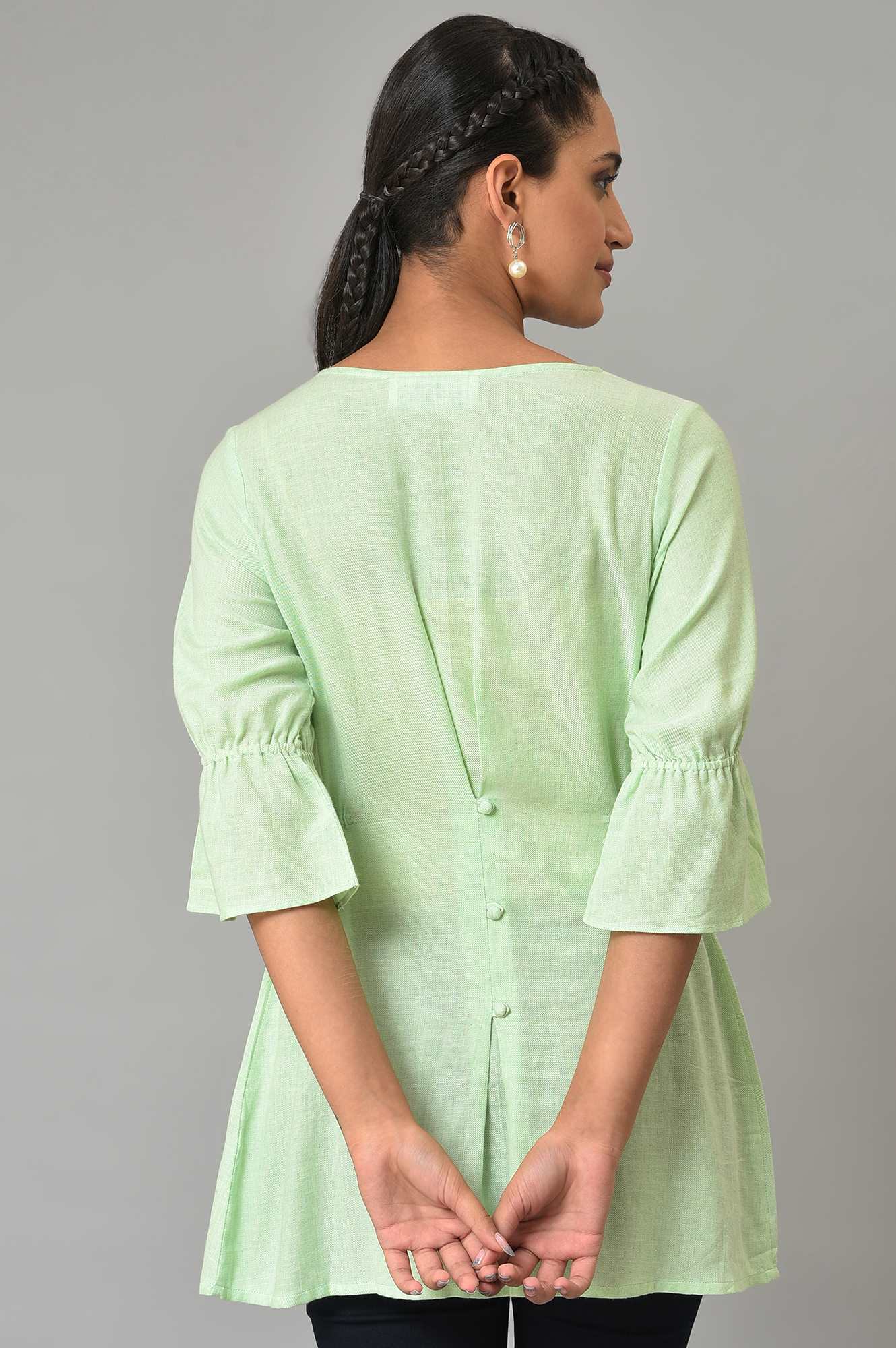Green Thread Embroidered Summer Plus Size kurta - Image 2