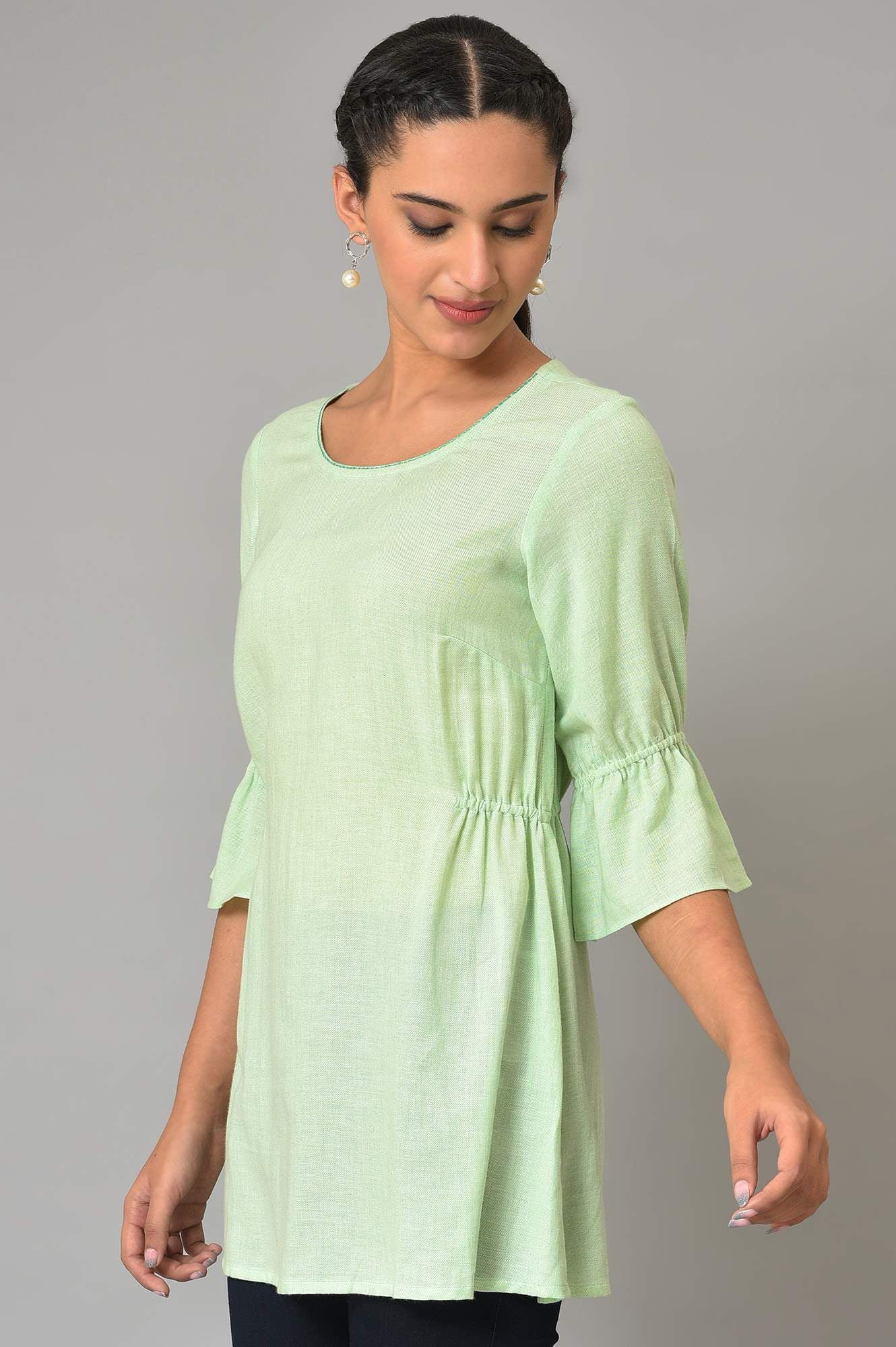 Green Thread Embroidered Summer Plus Size kurta - Image 3