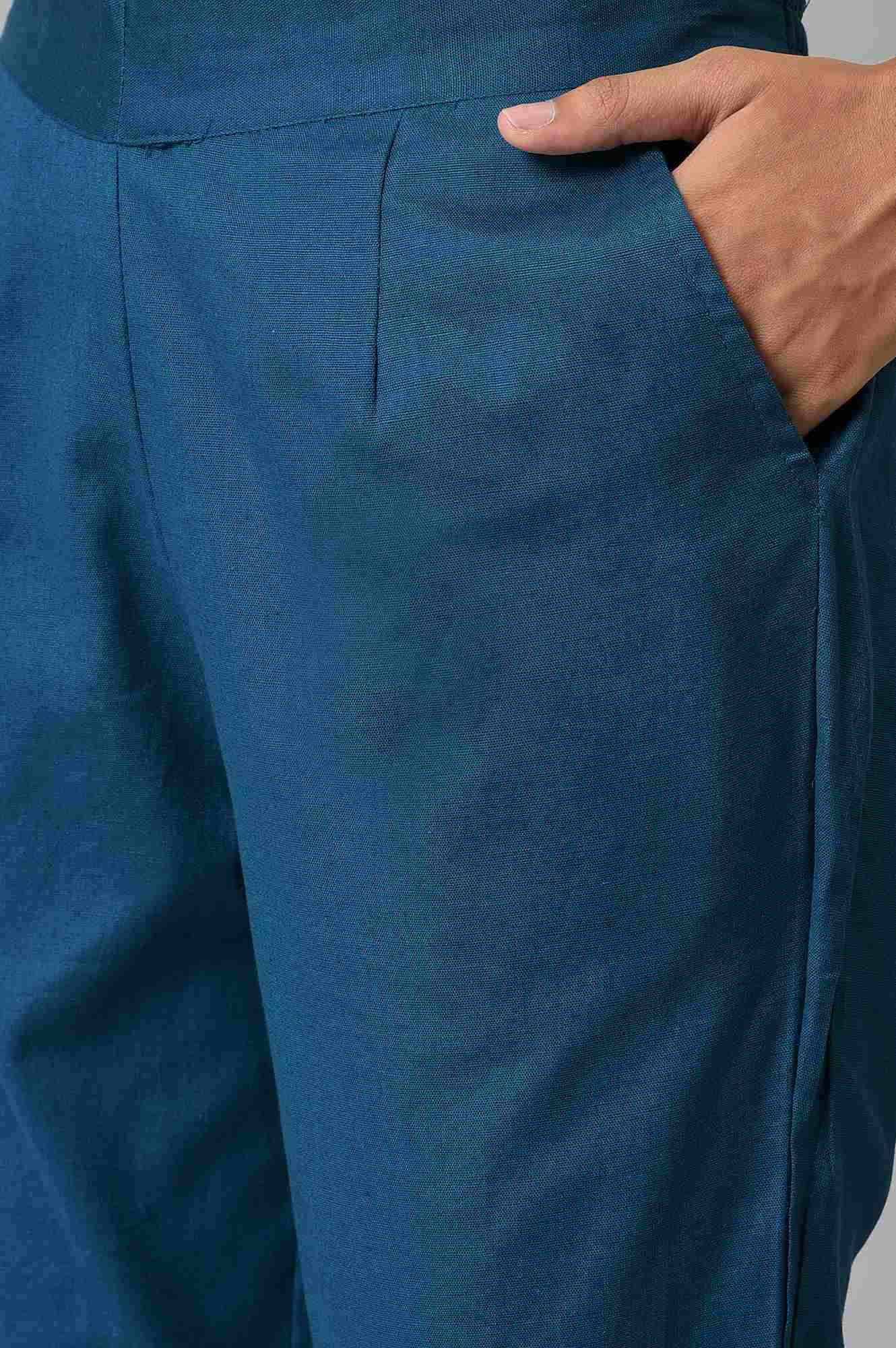 Green Yellow Cotton Flax Women Trousers - Image 7