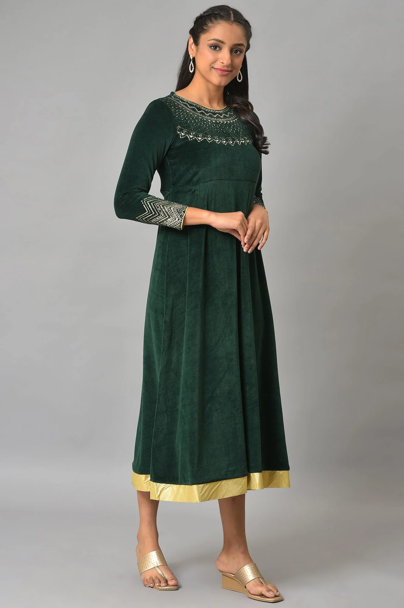 Green Zari Embroidered Long Dress - Image 9