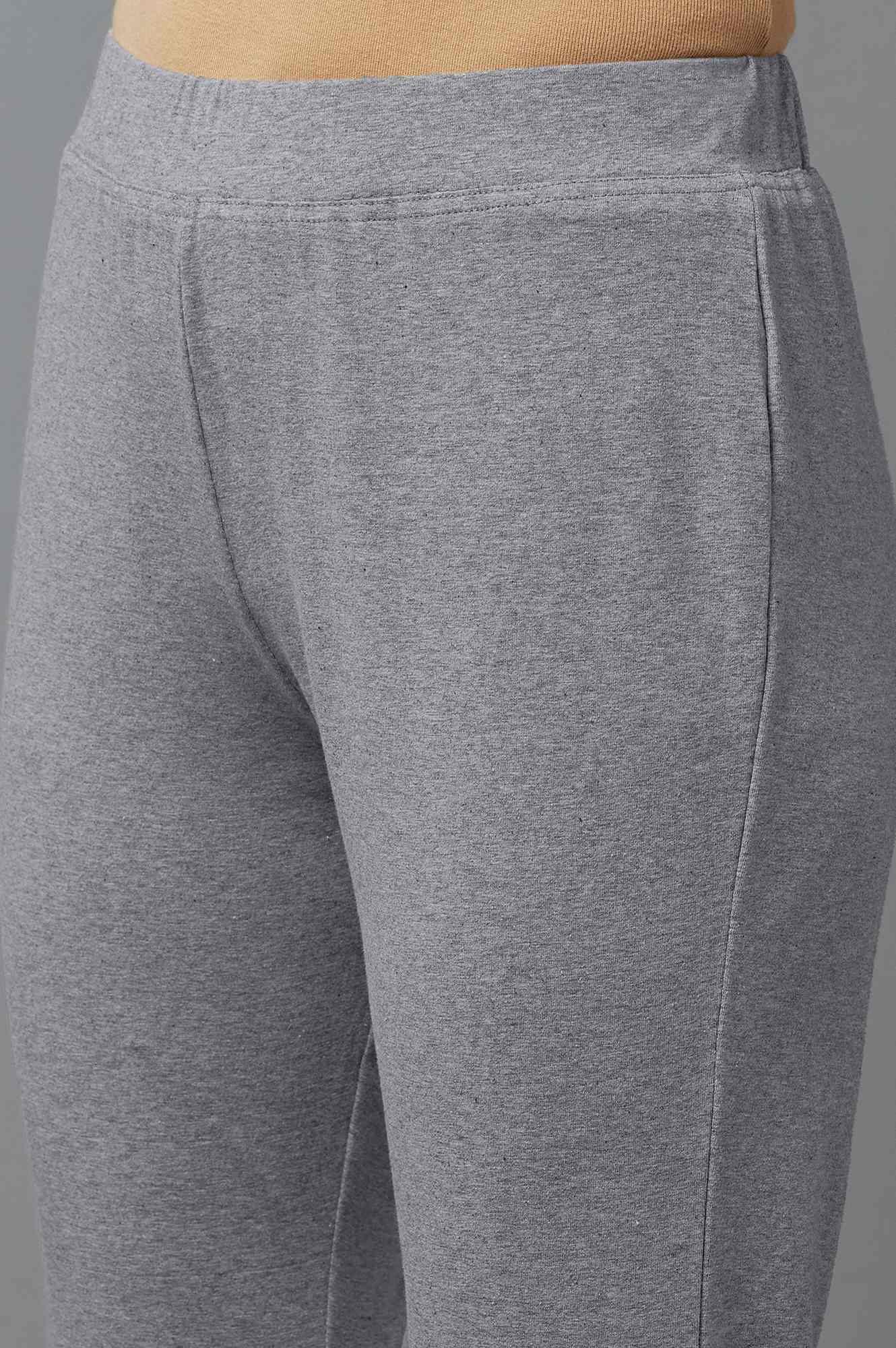 Grey Solid Flared Cotton Pants With Slip On Closure - Image 6