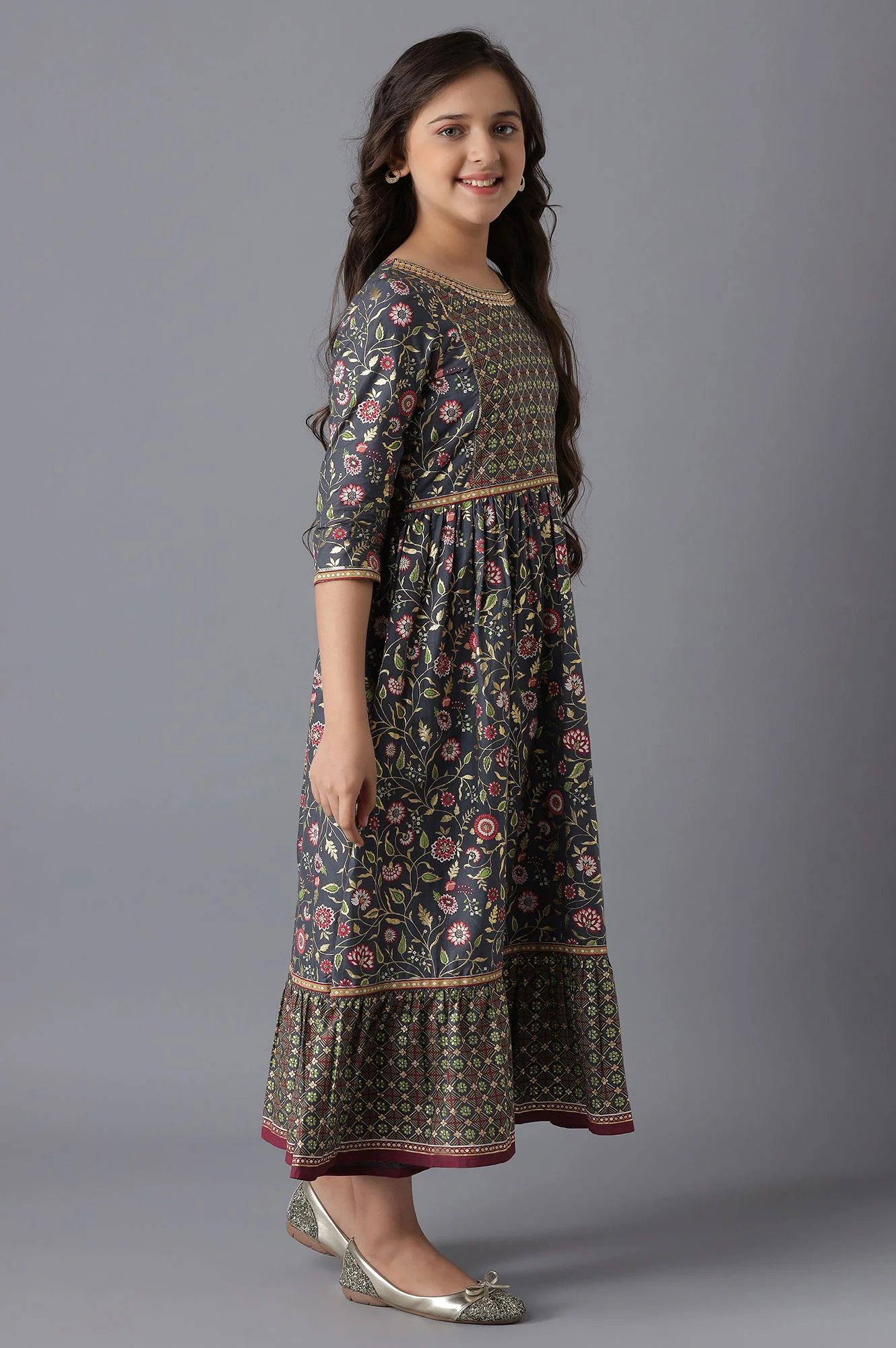 Grey Cotton Girls Dress - Image 4