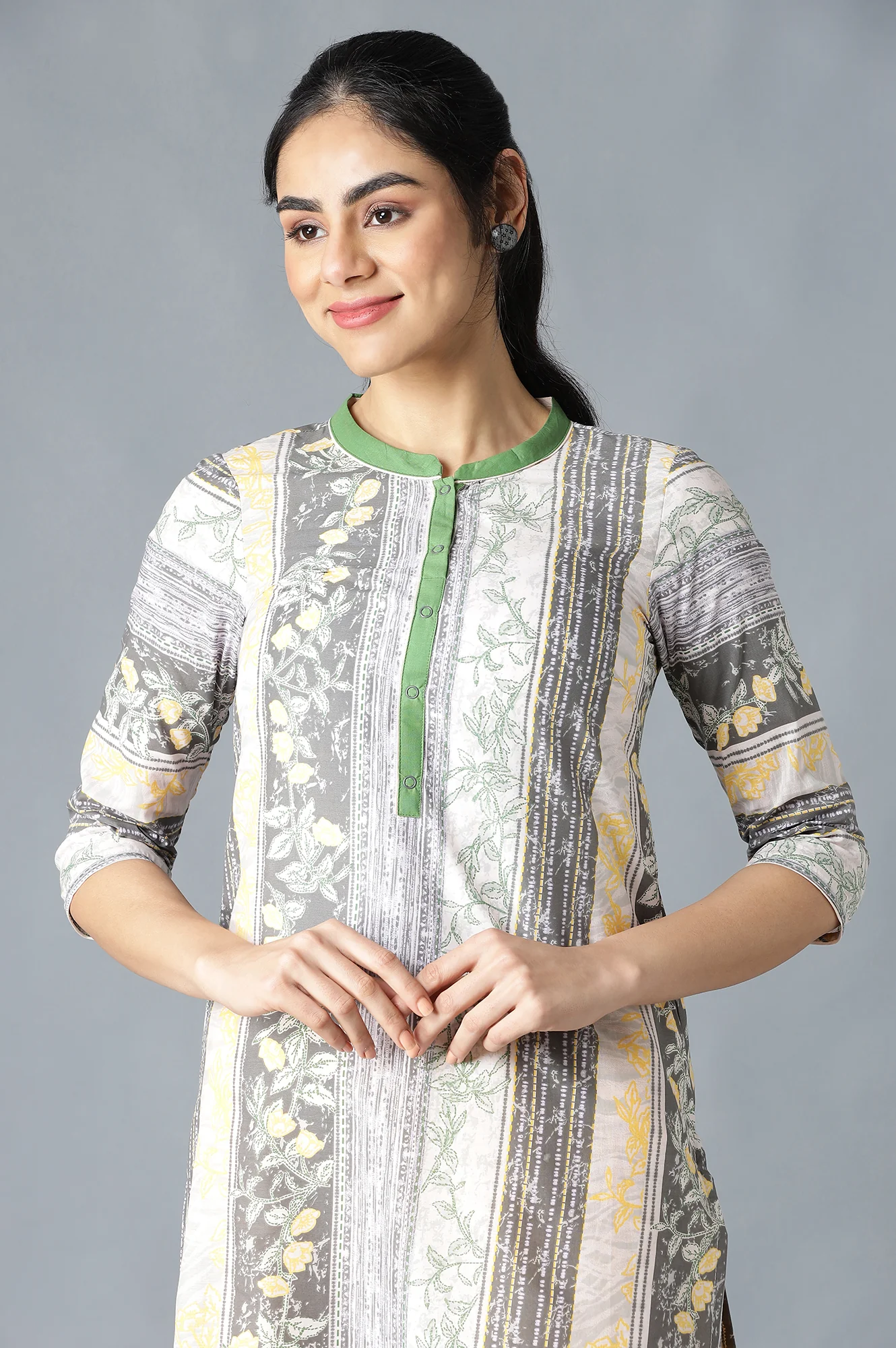 Grey Cotton Printed kurta - Image 5