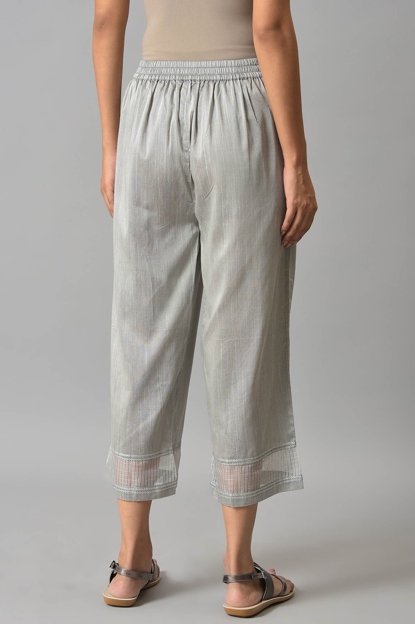 Grey Solid Straight Fit Culottes With Elasticated Waist - Image 2